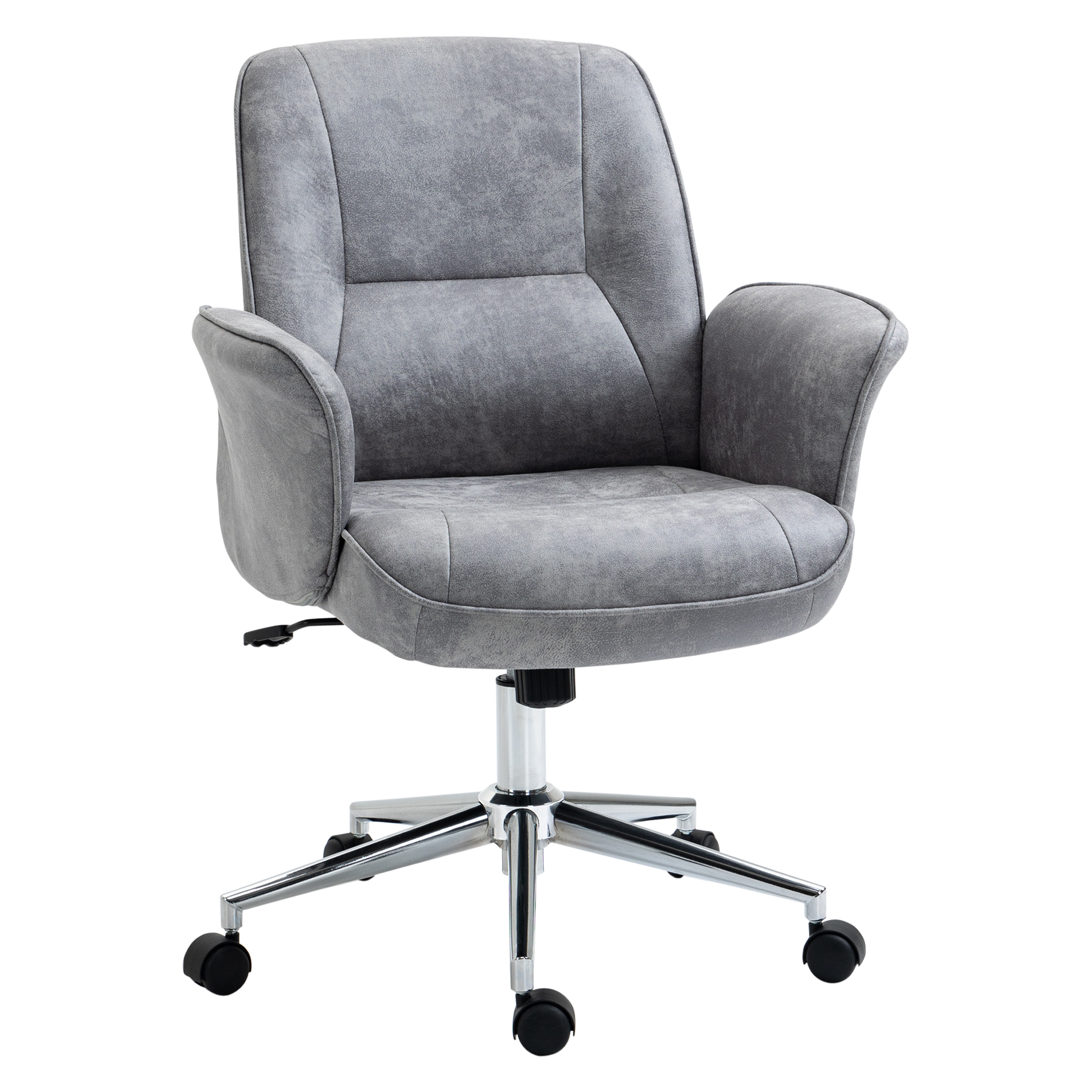 Vinsetto Silla de Escritorio Basculante Silla de Oficina Giratoria Tapizado en Microfibra Altura Ajustable con Reposabrazos Respaldo Asiento Acolchado 67x69x92-102 cm Gris