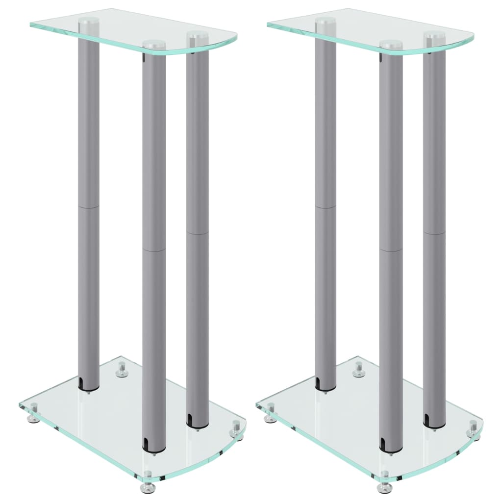 vidaXL Soportes de Altavoces con 3 Pilares Estantes 2 uds Vidrio Templado Color Negro y plateado,  Negro,  Plateado y mas