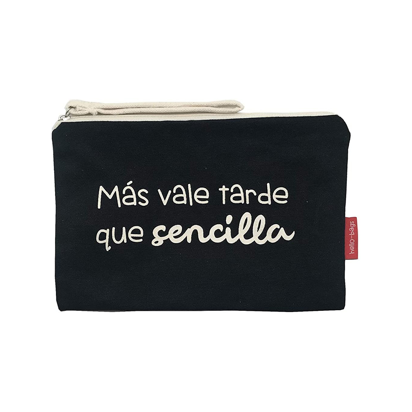 Hello-Bags. Bolso Neceser / Cartera de Mano con cremallera y forro interior. Exterior: Algodón 100%. Incluye sobre kraft de regalo. Modelo MASVALE. Color: Crudo / Negro. 23x15,5 cm.