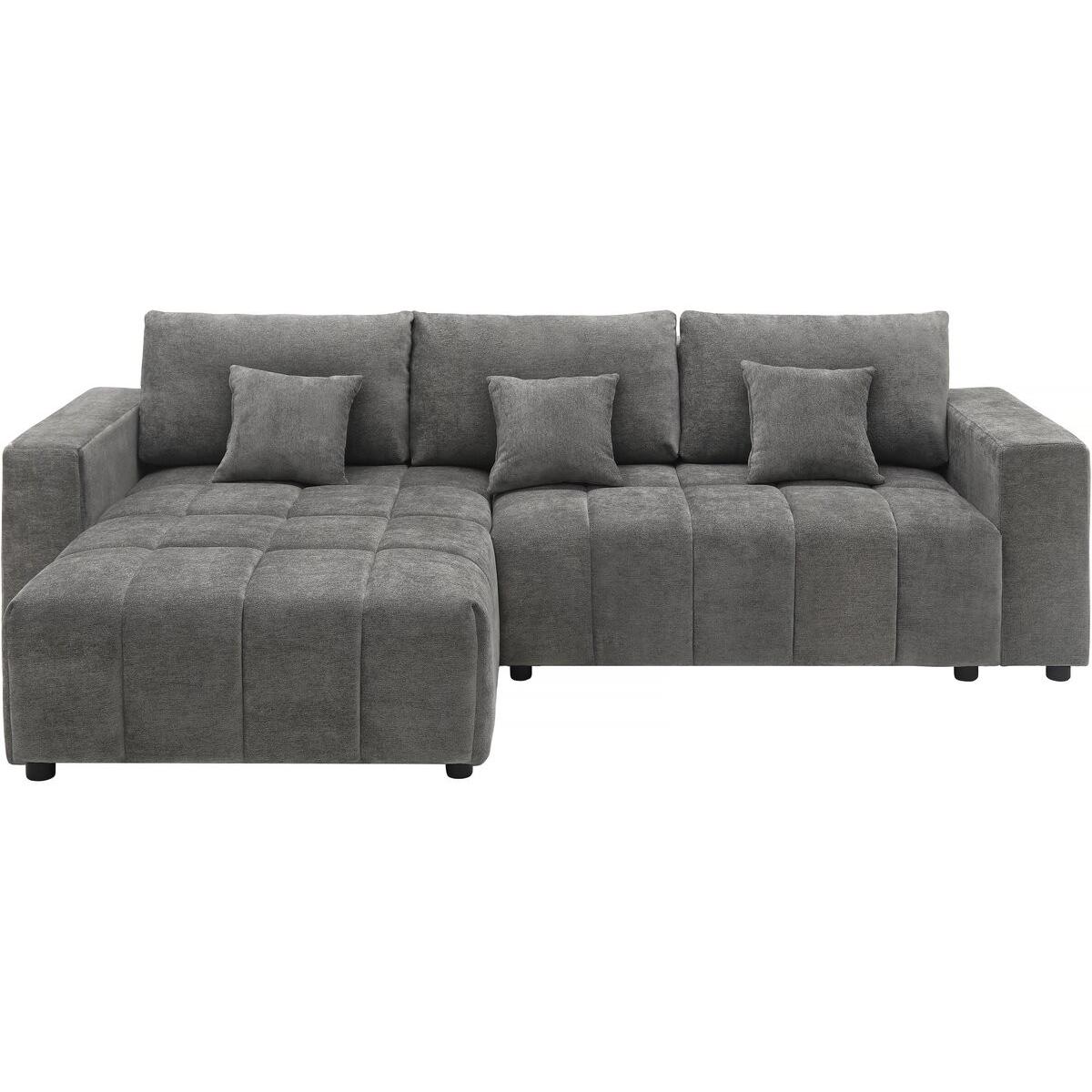 Habitat y Jardin - Sofá esquinero de tela reversible/convertible - "George" - 4 plazas - Gris