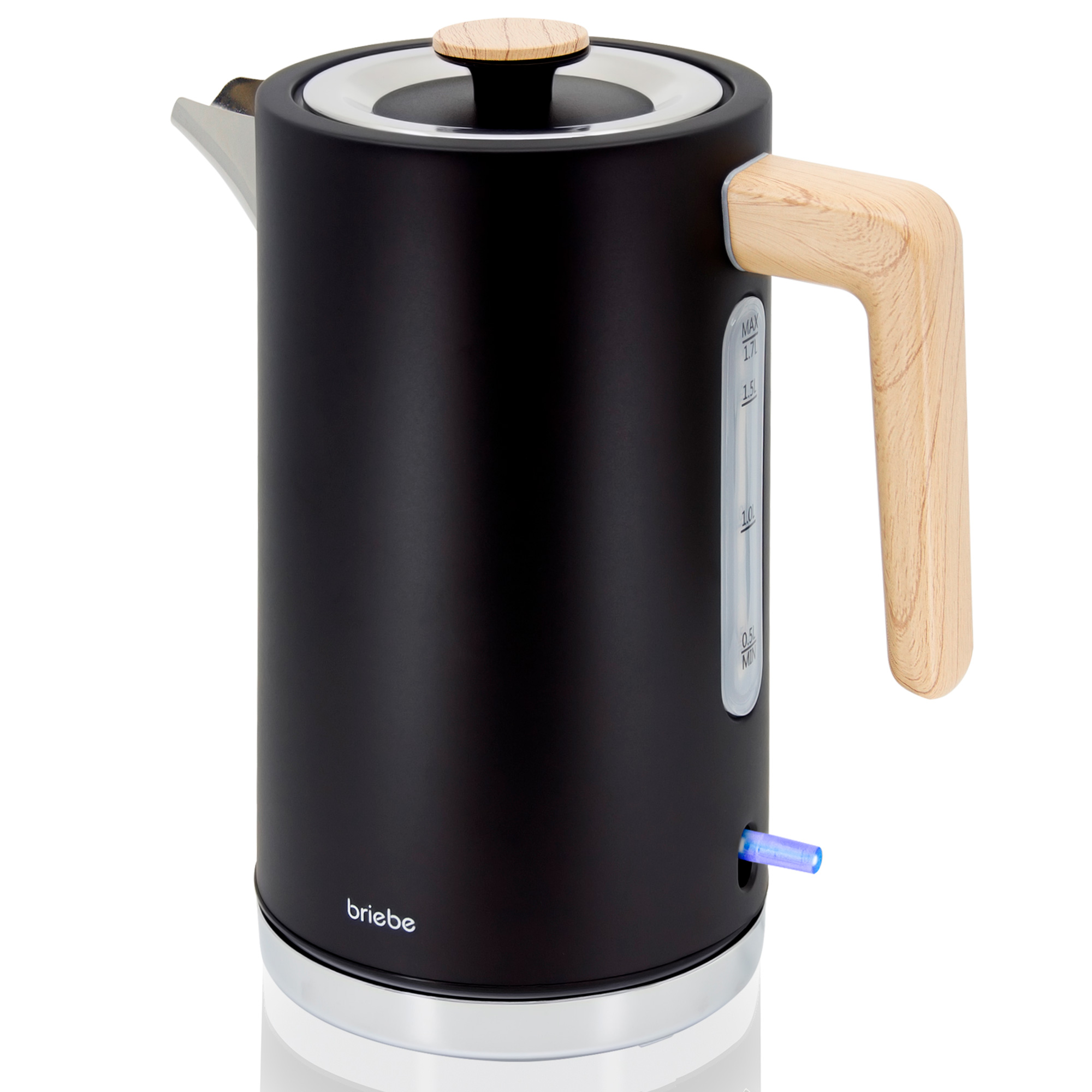 Briebe KT1165BLK Nordic Hervidor Agua Eléctrico 1,7L Inalámbrico Ebullición Rápida, Libre de BPA, Base de 360°, 2200W, Negro