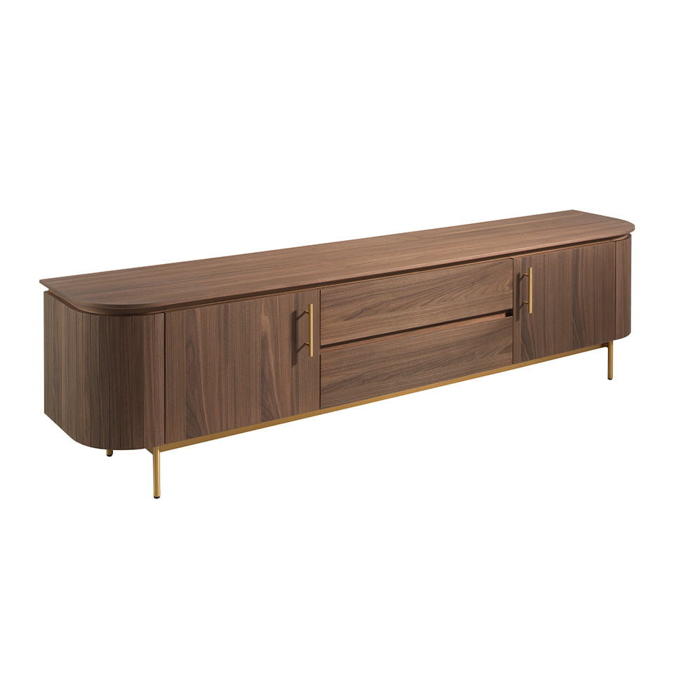 ANGEL CERDÁ 3227C Mueble TV en madera nogal y acero dorado , Nogal , Chapa Nogal , 220 x 45 x 55 cm.