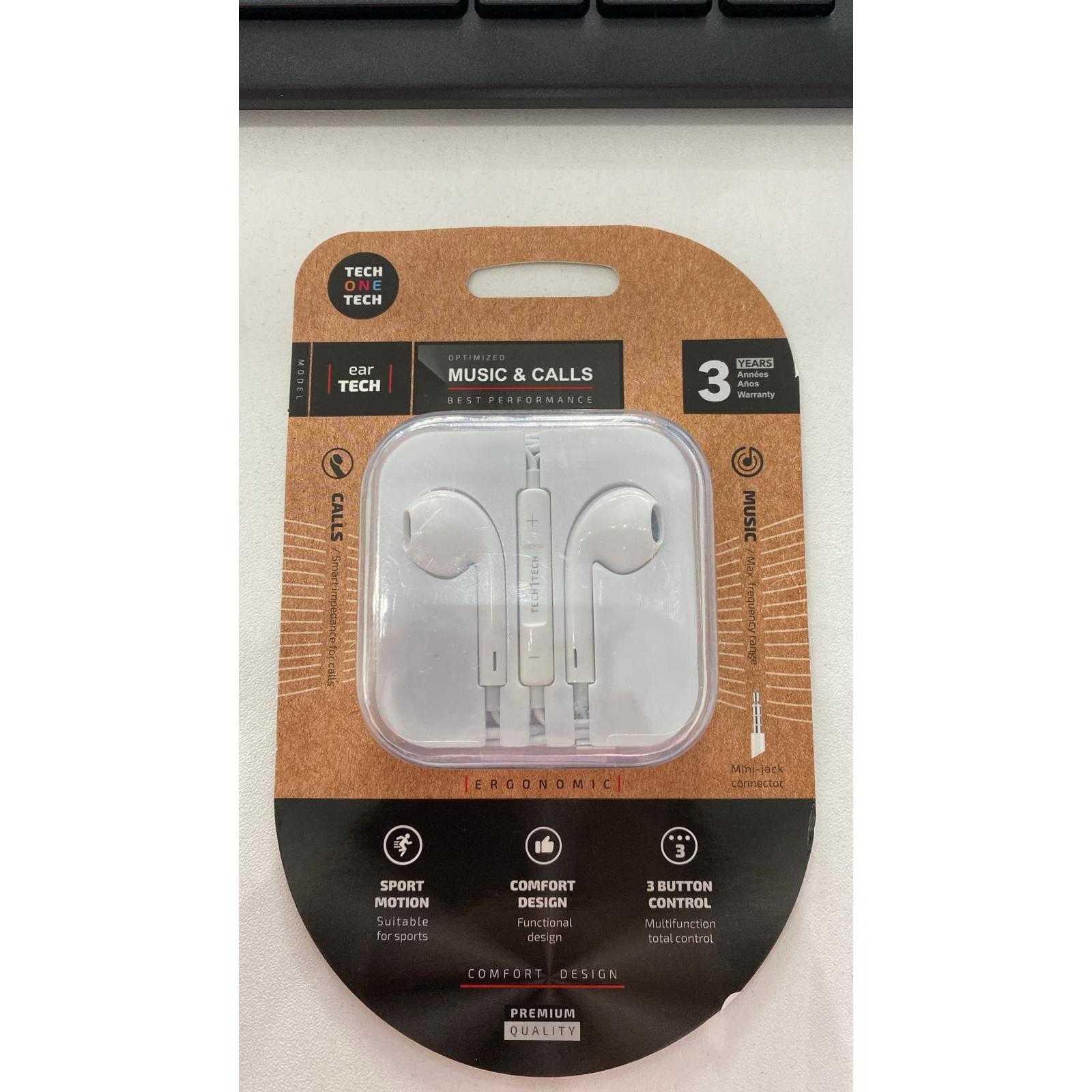 Auriculares con Cable Tech One Tech Ear Tech – Conector Jack 3.5mm, Manos Libres con Control de 3 Botones y Diseño Ergonómico para Música y Llamadas