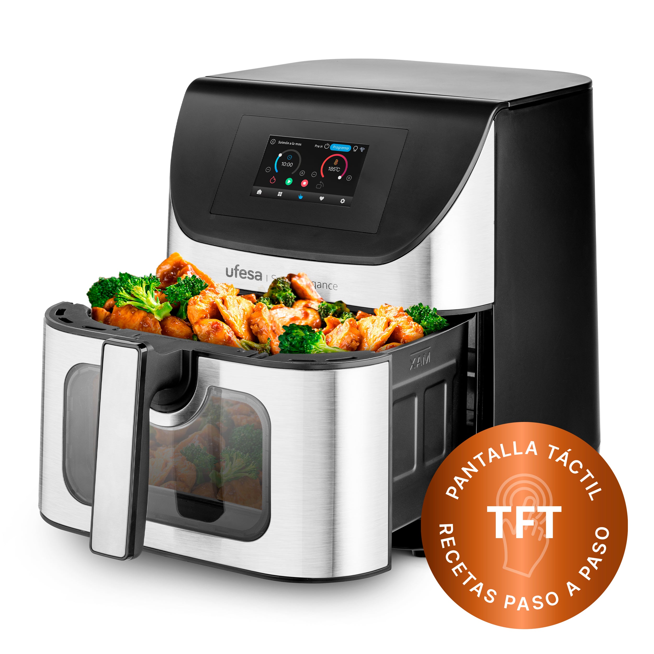 Ufesa - Freidora de aire Swan Elegance 7.5L con pantalla TFT de 4,3 pulgadas, tecnología Air Pulse Ultra 360°C, 10 programas preestablecidos y control inteligente vía app para cocina saludable y crujiente