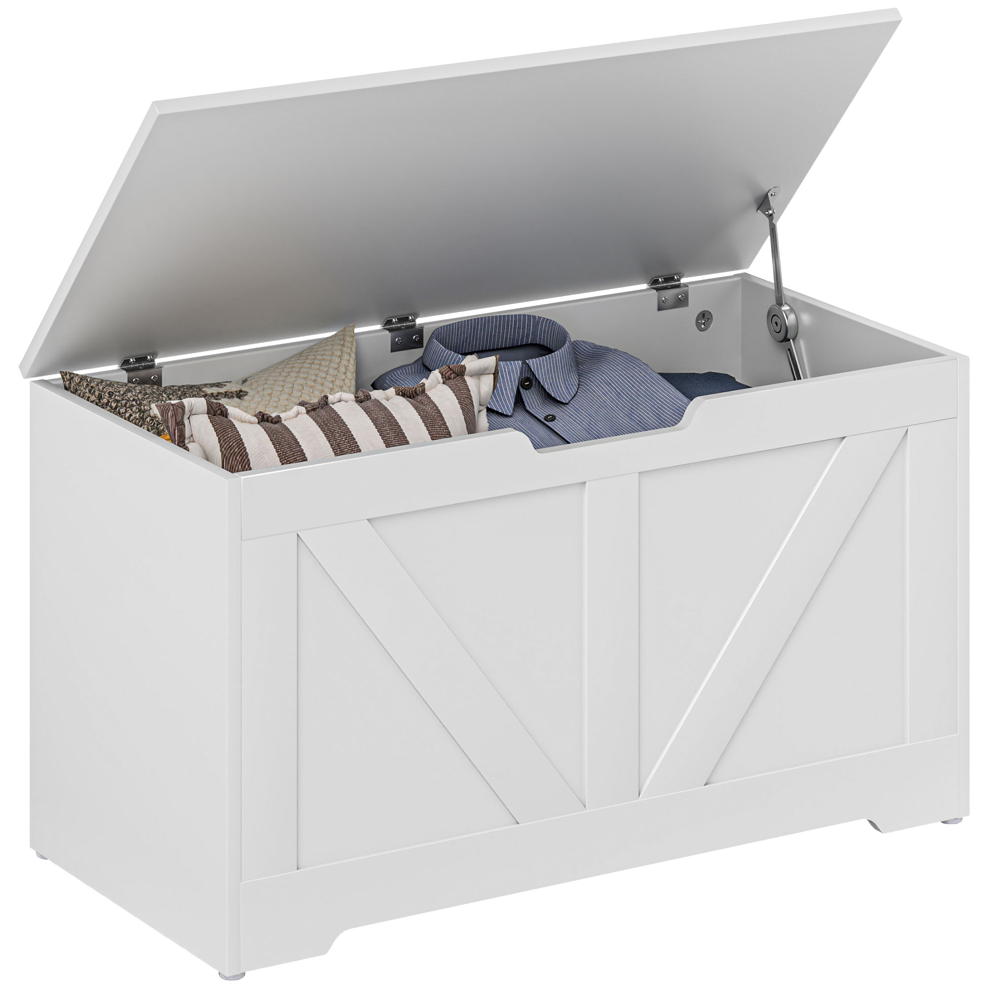 HOMCOM Baúl de Almacenaje para Dormitorio 100 L Banco de Almacenaje con Tapa Bisagra de Seguridad para Pasillo Salón 80x40x45 cm Blanco
