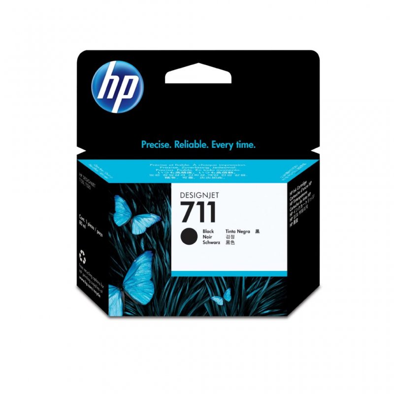 Original HP 711 DesignJet Black Ink Cartridge, 80ml high-performance pigment-based ink, compatible with HP DesignJet T120 and T520 printers, providing precise, quick-drying prints for professional results.