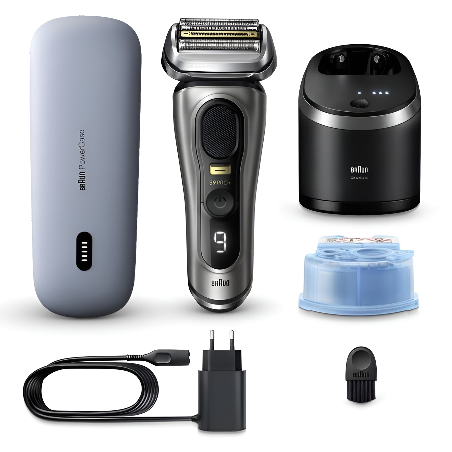 Braun Series 9 Pro+ - Estación de afeitar eléctrica (PowerCase), 9575 cc, metal precioso