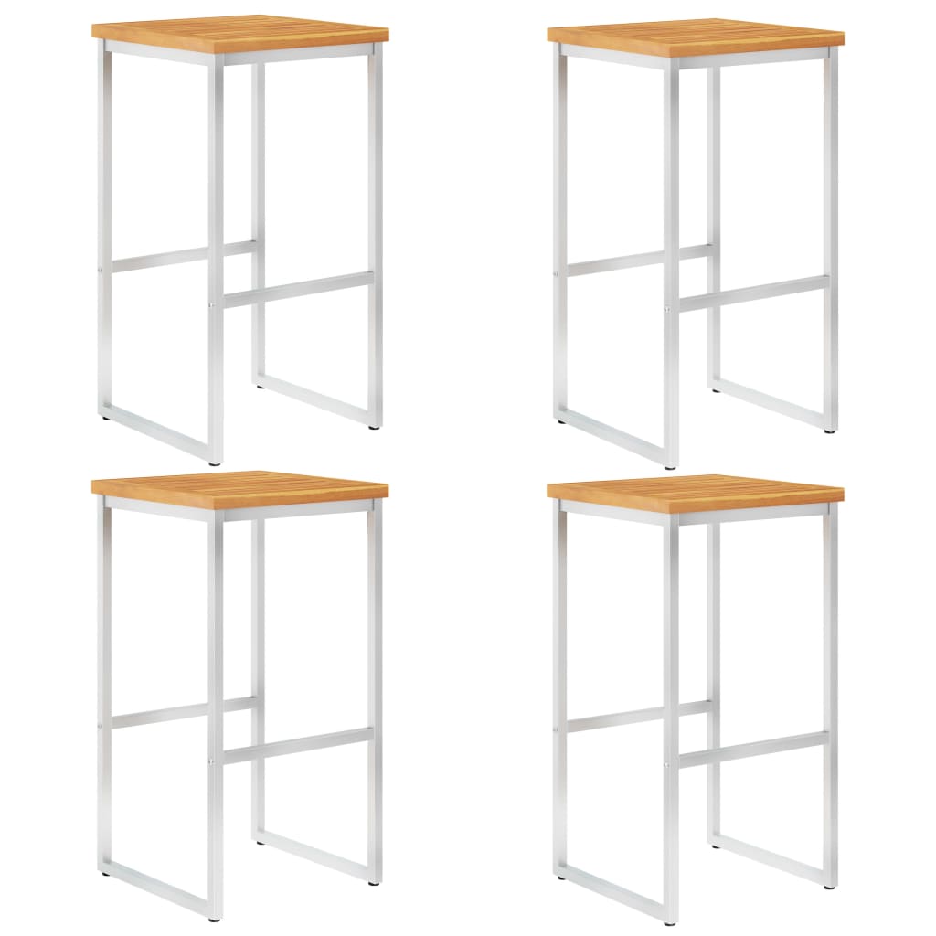 vidaXL Taburetes de bar 4 uds madera maciza acacia y acero inoxidable