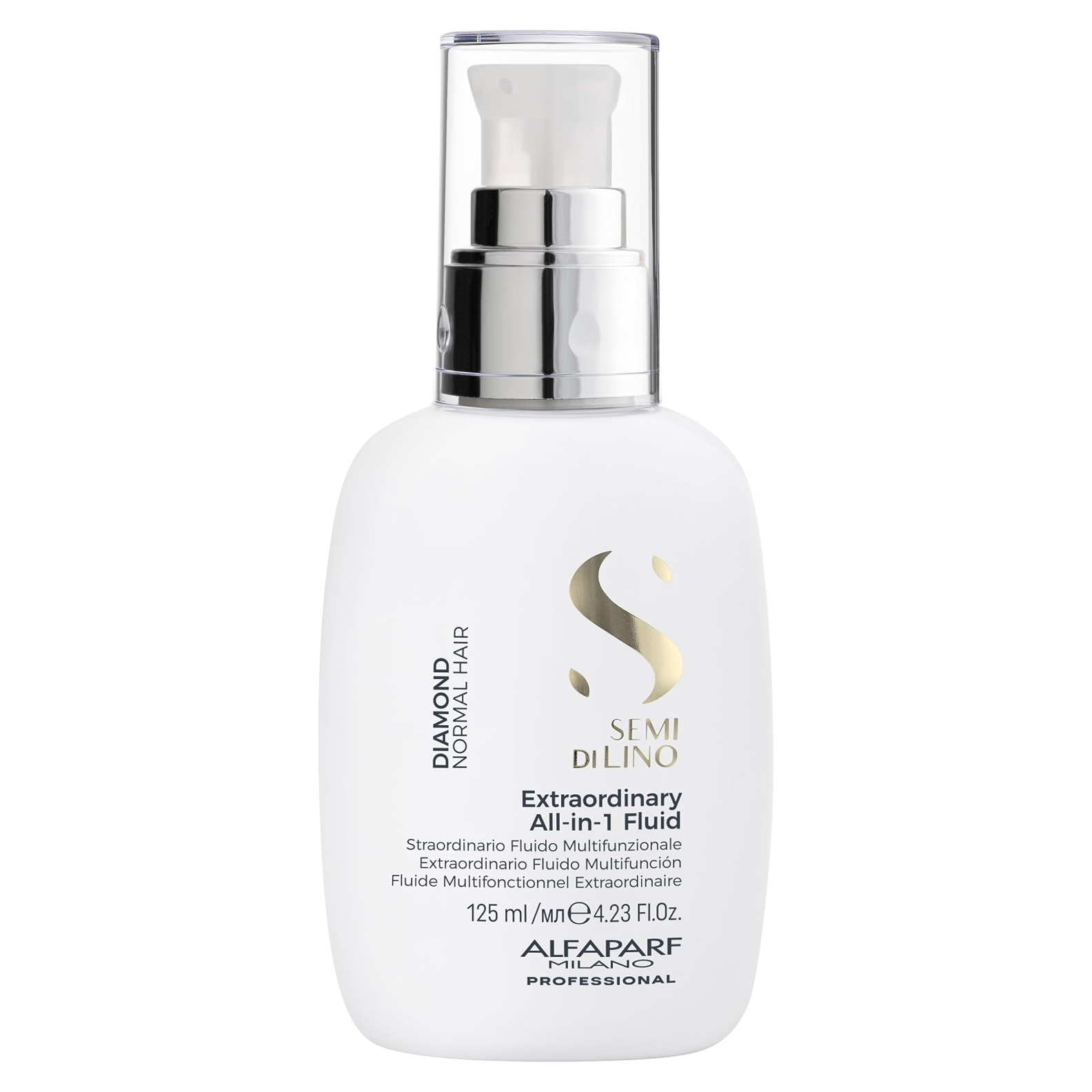 Alfaparf Milano Semi di Lino Diamond Extraordinary All-In-1 Fluid 125 Ml. / Fluido Multifunción Sin Aclarado / Brillo, Anti-Frizz y Protección Térmica 230 °C.