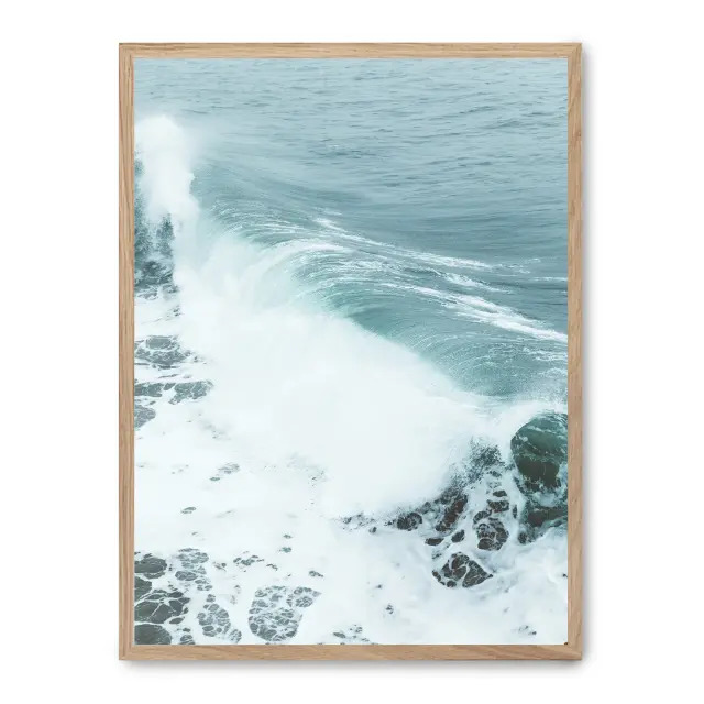 Cuadro wave ii 30x40cm, Póster impreso en papel de primera calidad de 180gr, montado sobre marco de madera MDF acabado roble., Naturaleza - Playa
