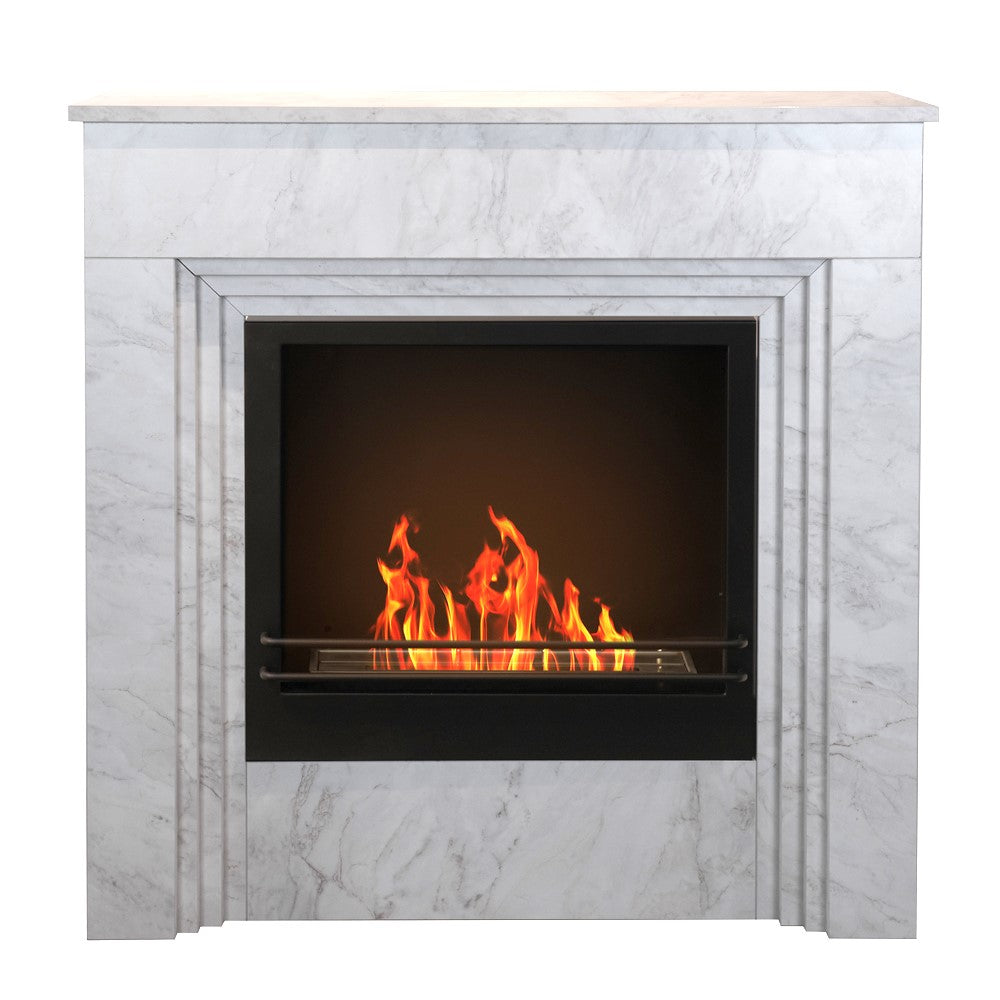 Chimenea de bioetanol de pie BELLINI en madera efecto mármol blanco Fabricada en Italia L96 x P35 x H96