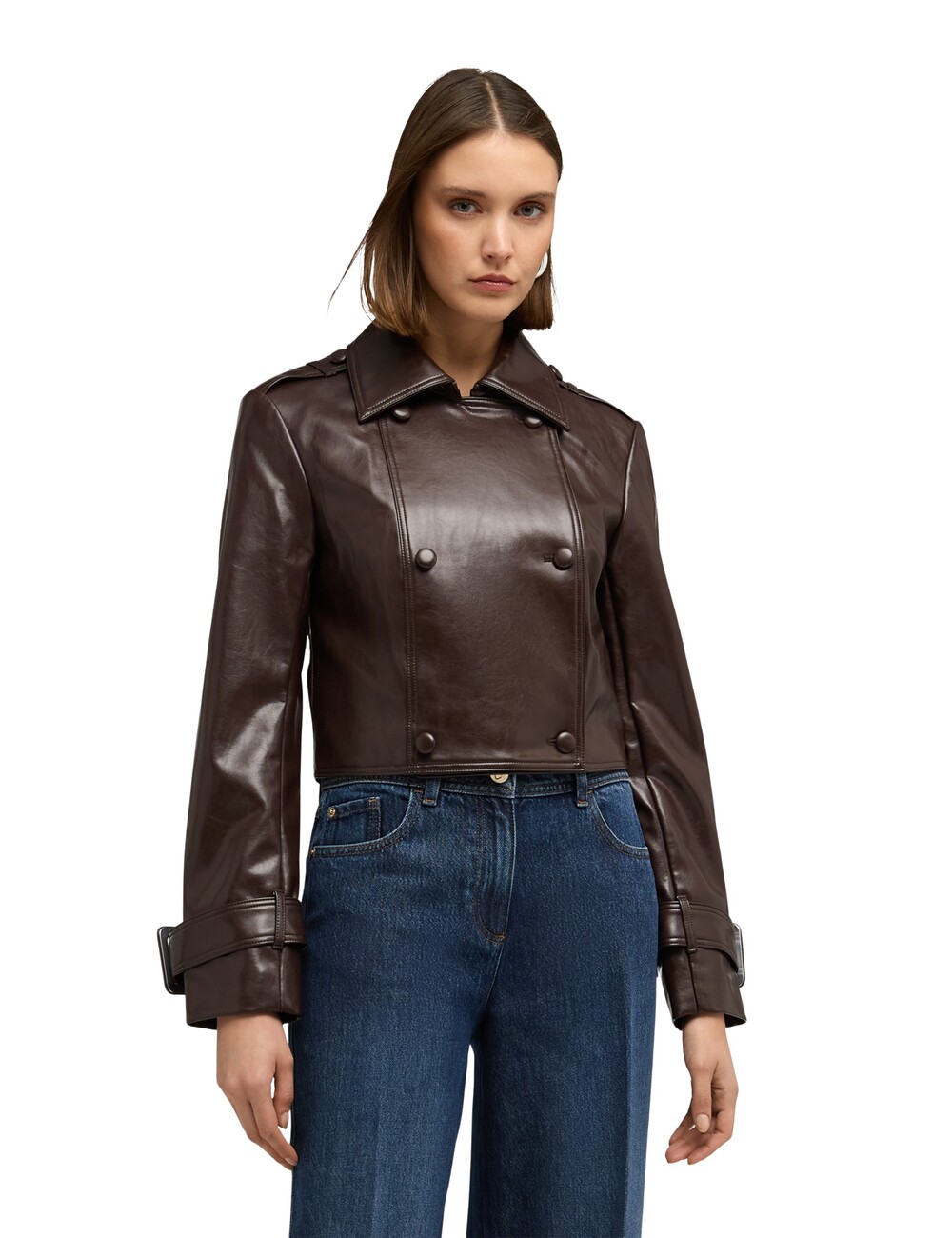 Motivi - Chaqueta cropped en tejido revestido brillante