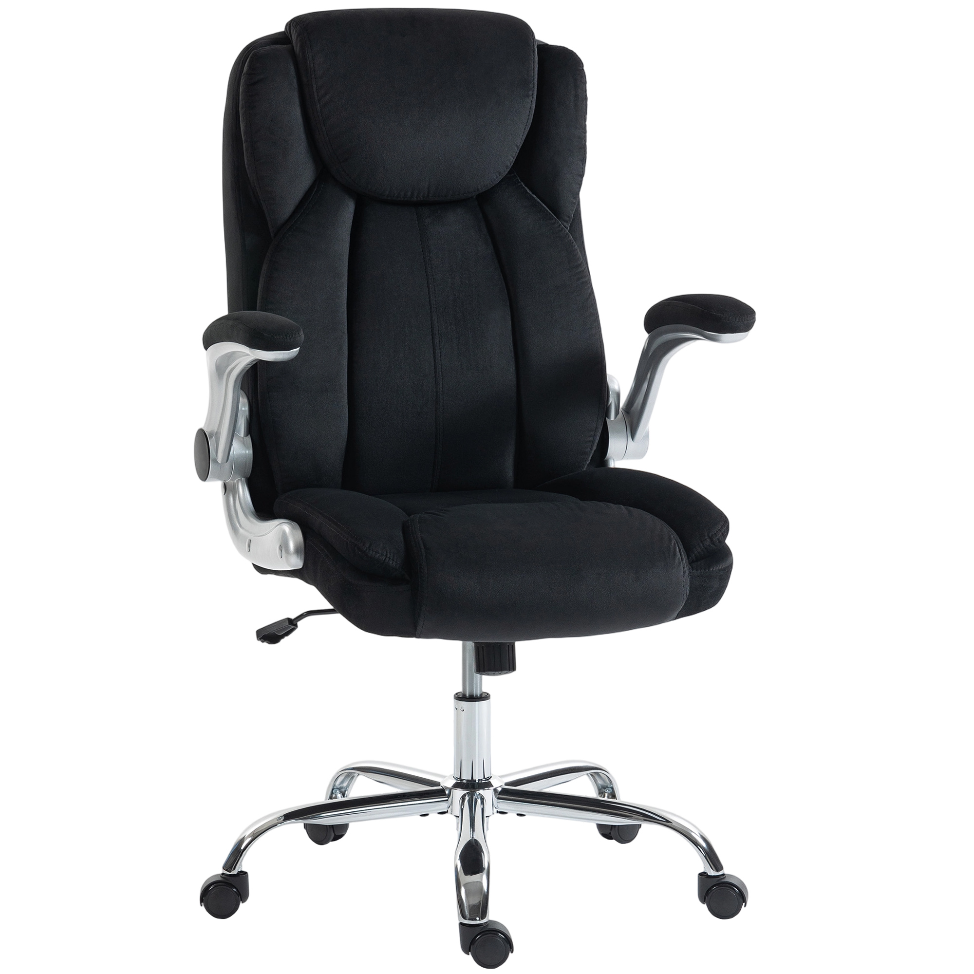 HOMCOM Silla de escritorio Ergonómica, Silla de Oficina con Respaldo Alto, Reposabrazos Abatibles, Asiento con Muelles, Altura Ajustable, Función Basculante, Tapizado en Terciopelo