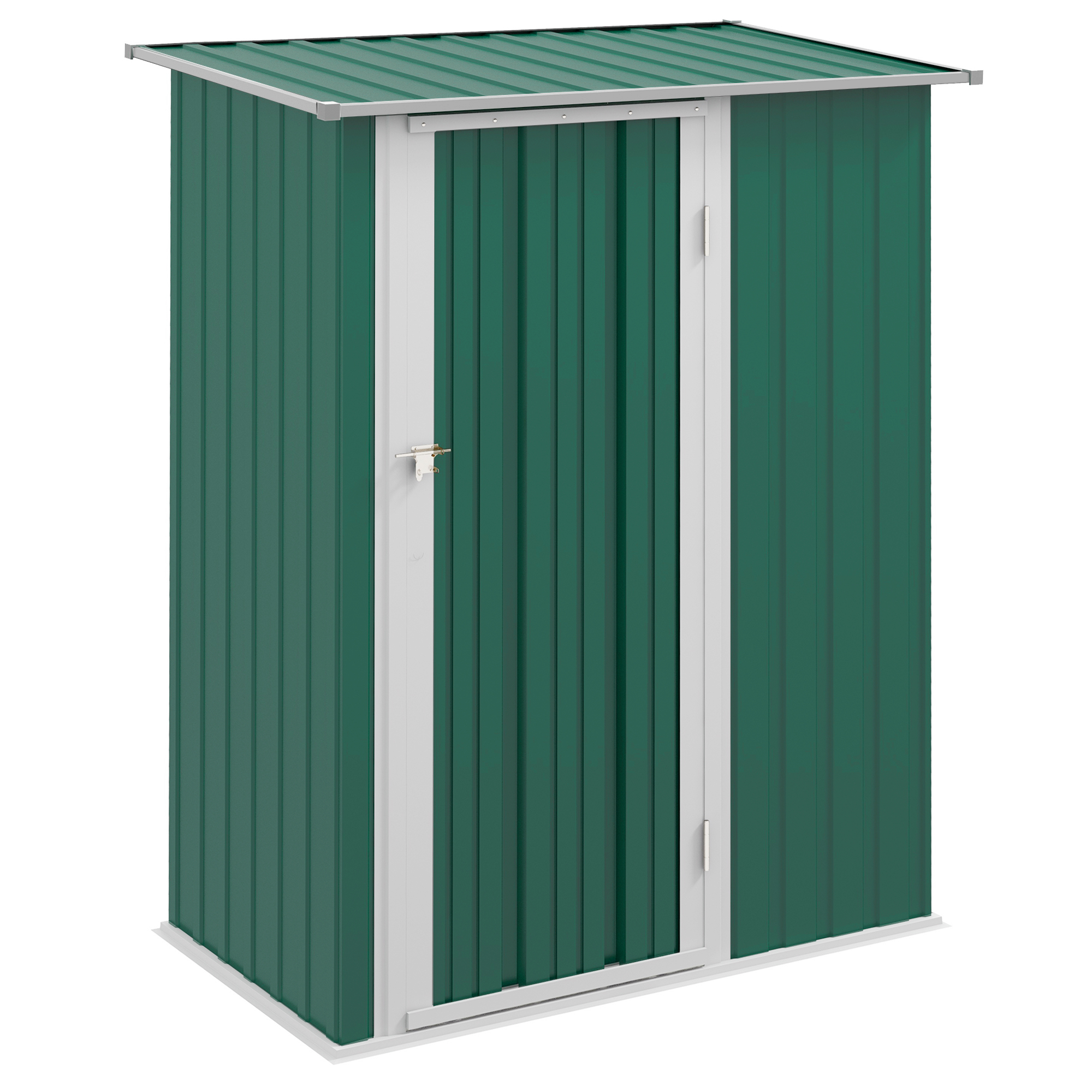 Outsunny Caseta de Jardín 1,07 m² 142x84x189 cm Cobertizo Exterior de Acero Galvanizado con Puerta Cerradura y Orificios de Drenaje para Almacenamiento de Herramientas
