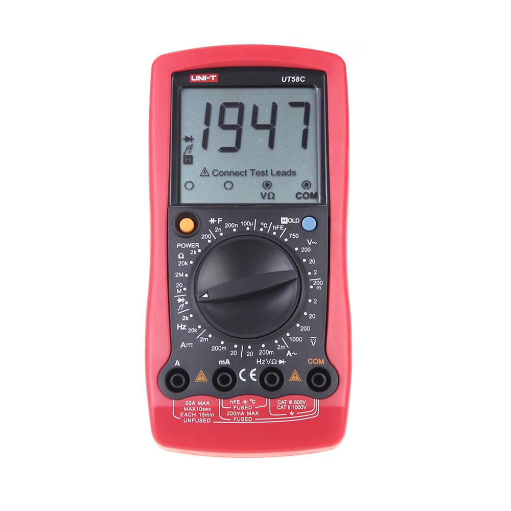 Uni-T Multímetro Digital UT58C 1000Vdc 750Vac 20adc/ac - Medición de Corriente, Resistencia, Capacitancia, Frecuencia y Temperatura