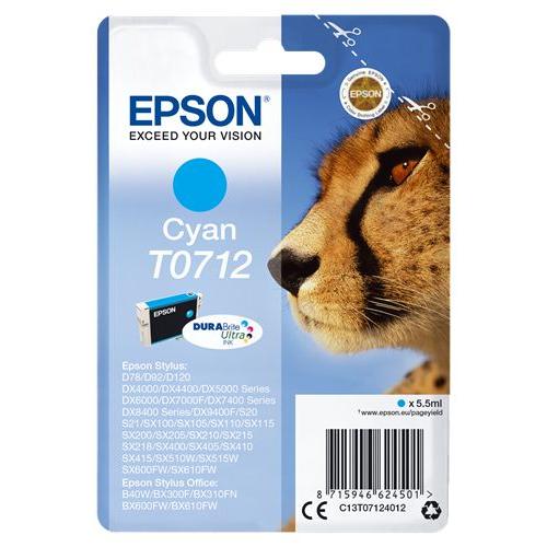Epson - Cartucho de tinta C13T07124012 cian 7 ml para impresoras Epson, compatible con modelos seleccionados, rendimiento de hasta 345 páginas