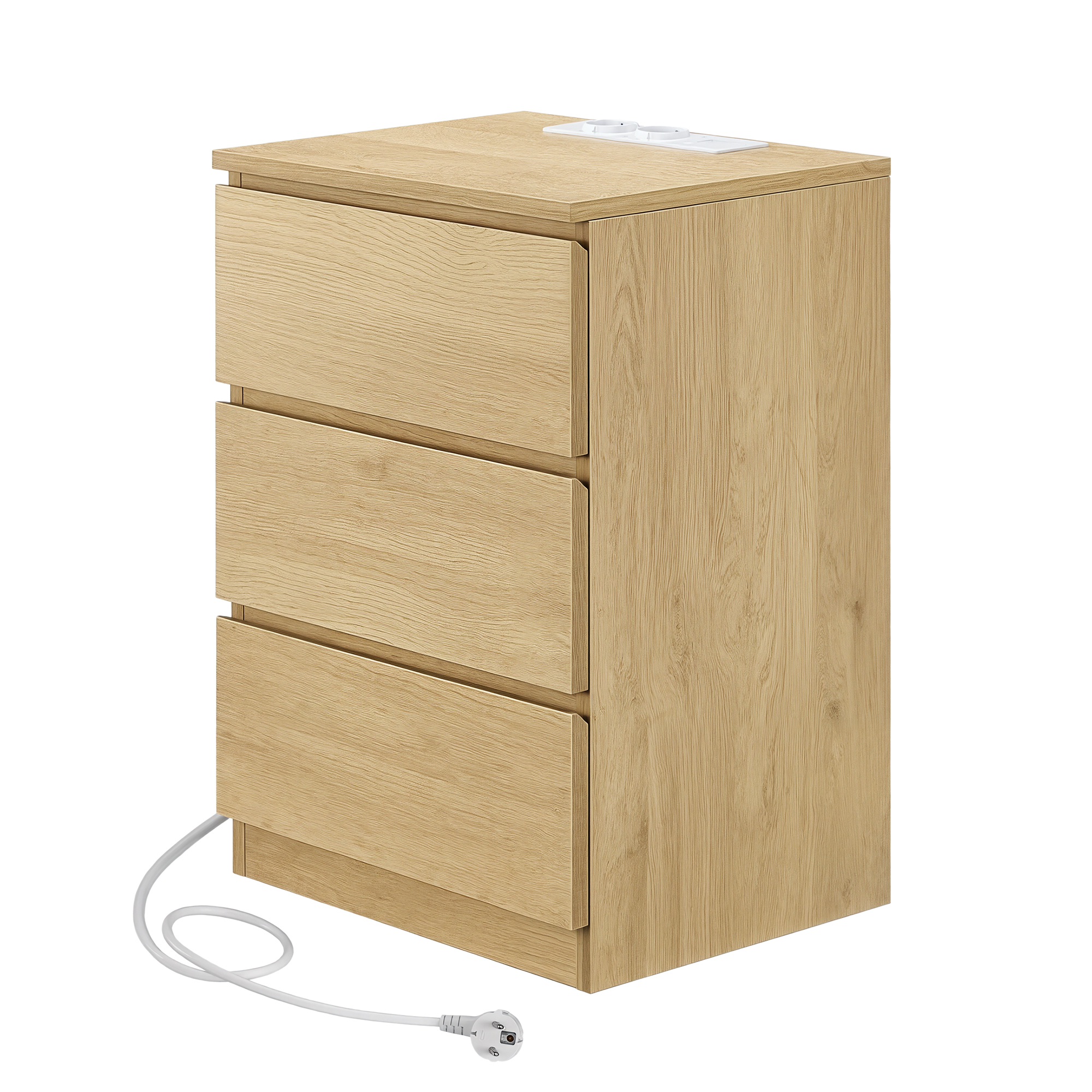 VASAGLE Mesitas de Noche con Estación de Carga, Juego de 2, Mesas Auxiliares con 3 Cajones, 2 Tomas CA, 2 Puertos USB, para Salón, Dormitorio, Estudio, Moderno, Negro Ébano/Blanco Nube y Amarillo Almendra/Amarillo Paja