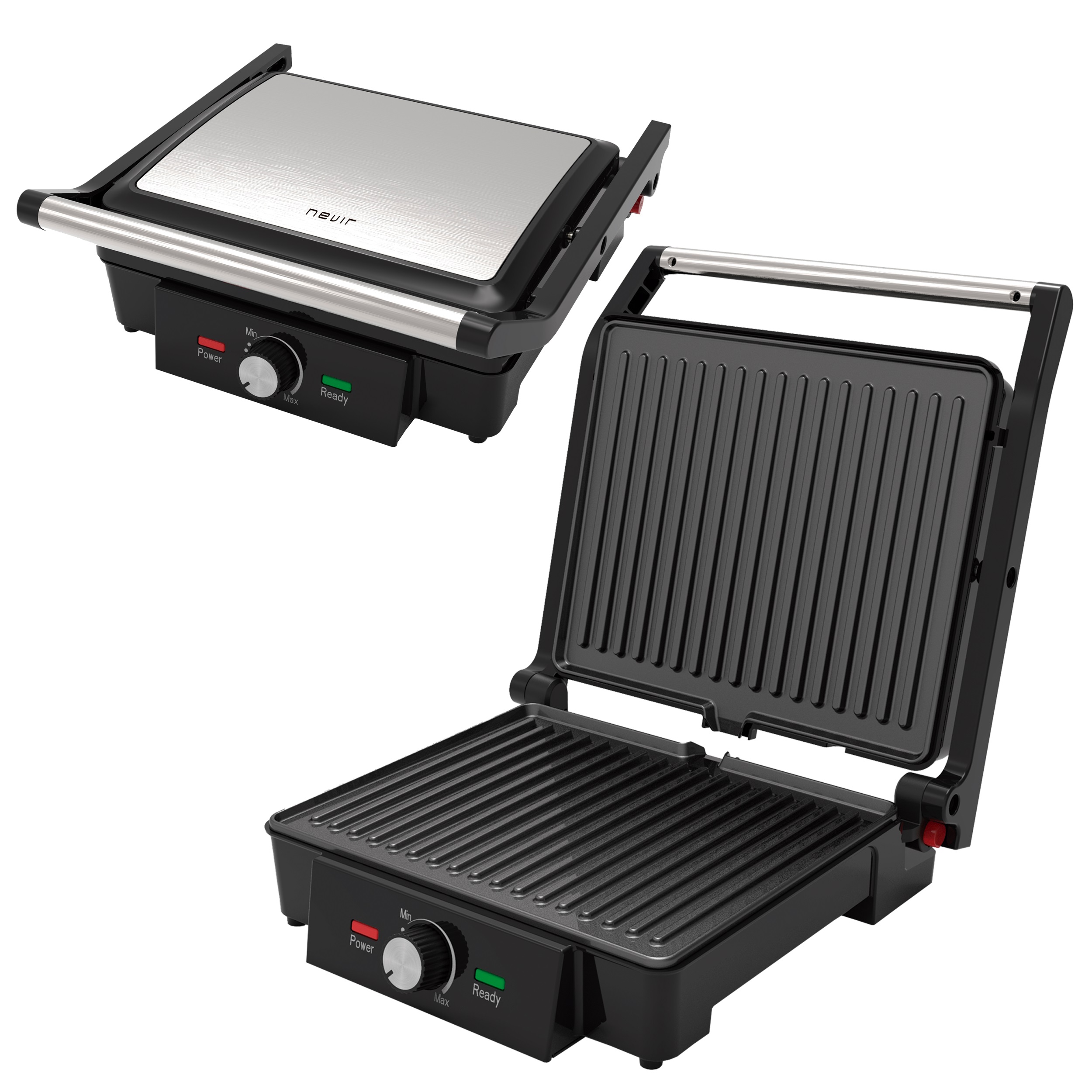 Plancha Grill Eléctrica NEVIR NVR-9439PCG | Antiadherente, Termostato Ajustable, 2000W, Parrilla Doble para Carne y Verduras