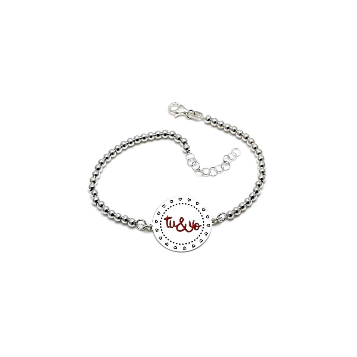 Pulsera Plata Ley 925m 18 cm. bolas chapa TU Y YO esmaltado