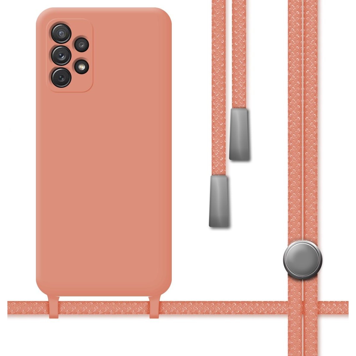 Tumundosmartphone Funda Silicona Líquida con Cordón para Samsung Galaxy A72 color Rosa