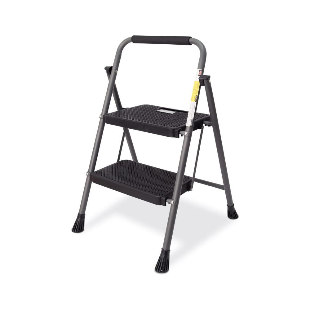 Escalera HELENA - Escalera domestica de hierro con mango y peldaños de plastico. 2 peldaños (Negro)