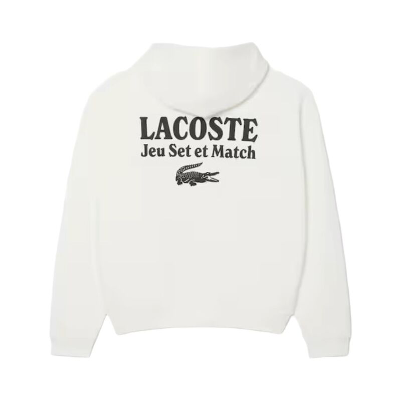 Sudadera Blanca Lacoste con Capucha Farine de Corte Holgado Jeu Set et Match