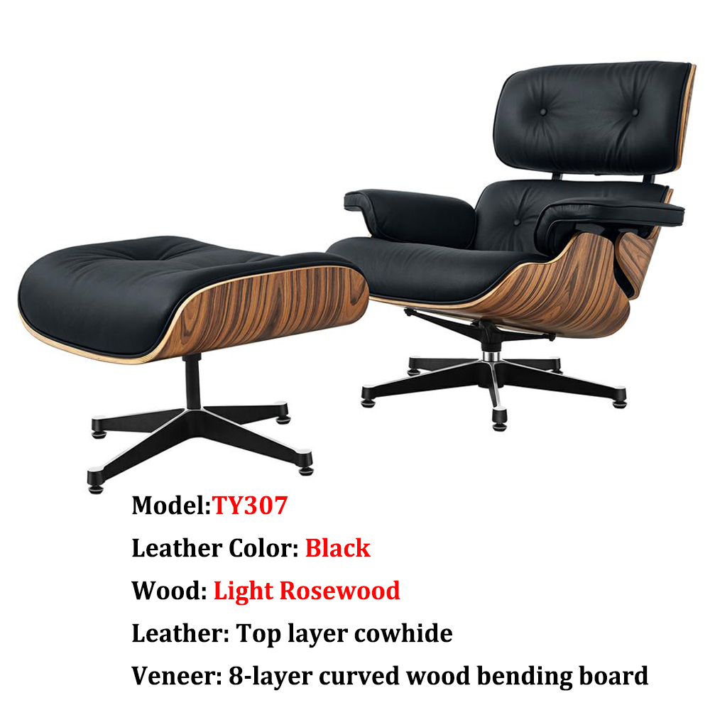 EU Stock TY307 Classic Recliner Light Acid Branch Armchair Black Cowhide Black Big Head Foot Deck Chair 360° Swivel Lounge Chair Furniture Genuine Leather Recliner Chair Modern Lounge Chair with Ottoman for Home Living Room Office (Black)