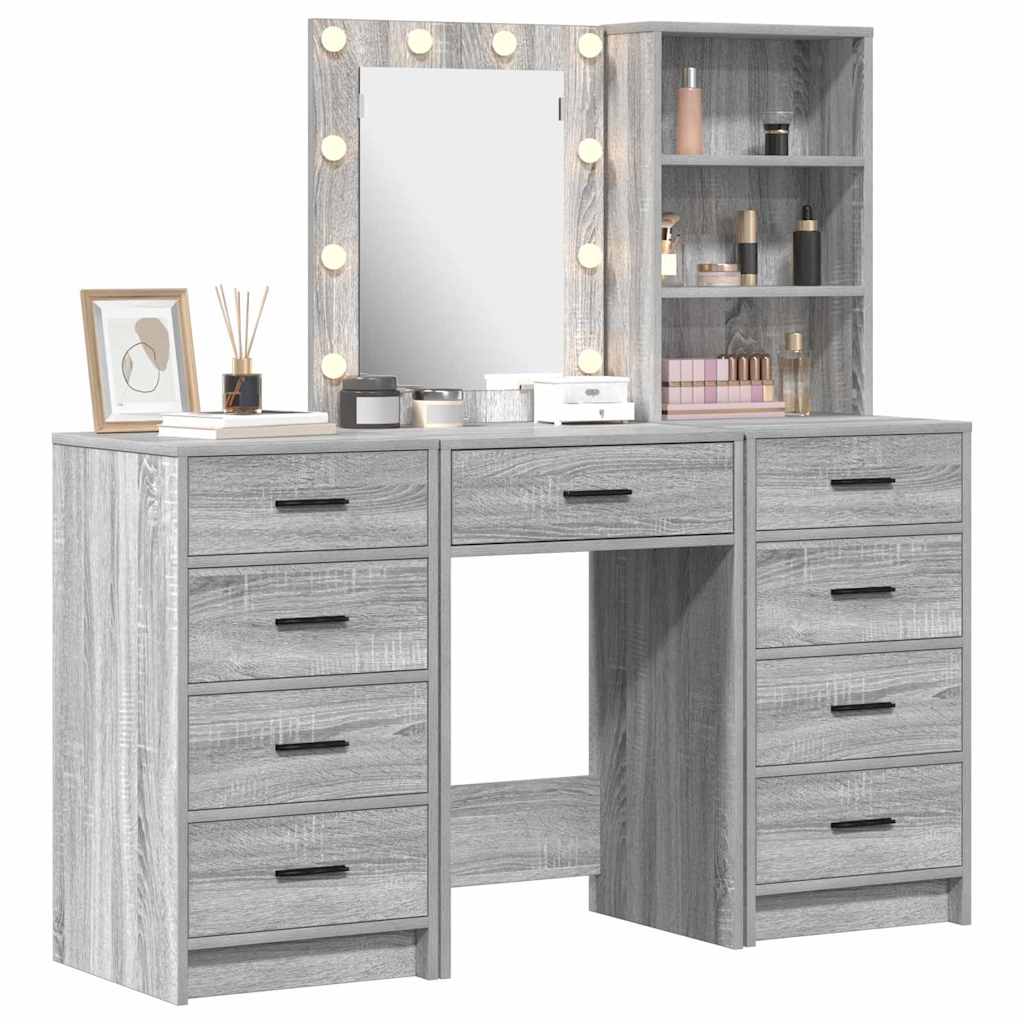 vidaXL Mesa de tocador con cajón 3 pcs Gris 40 x 41 x 135 cm