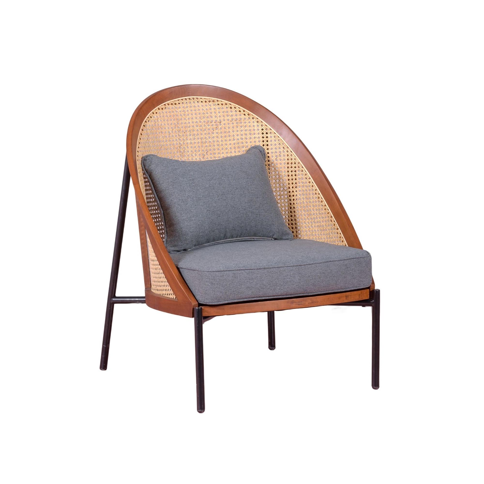Nest Dream - Sillón retro vintage en madera de nogal y ratán natural - Robín