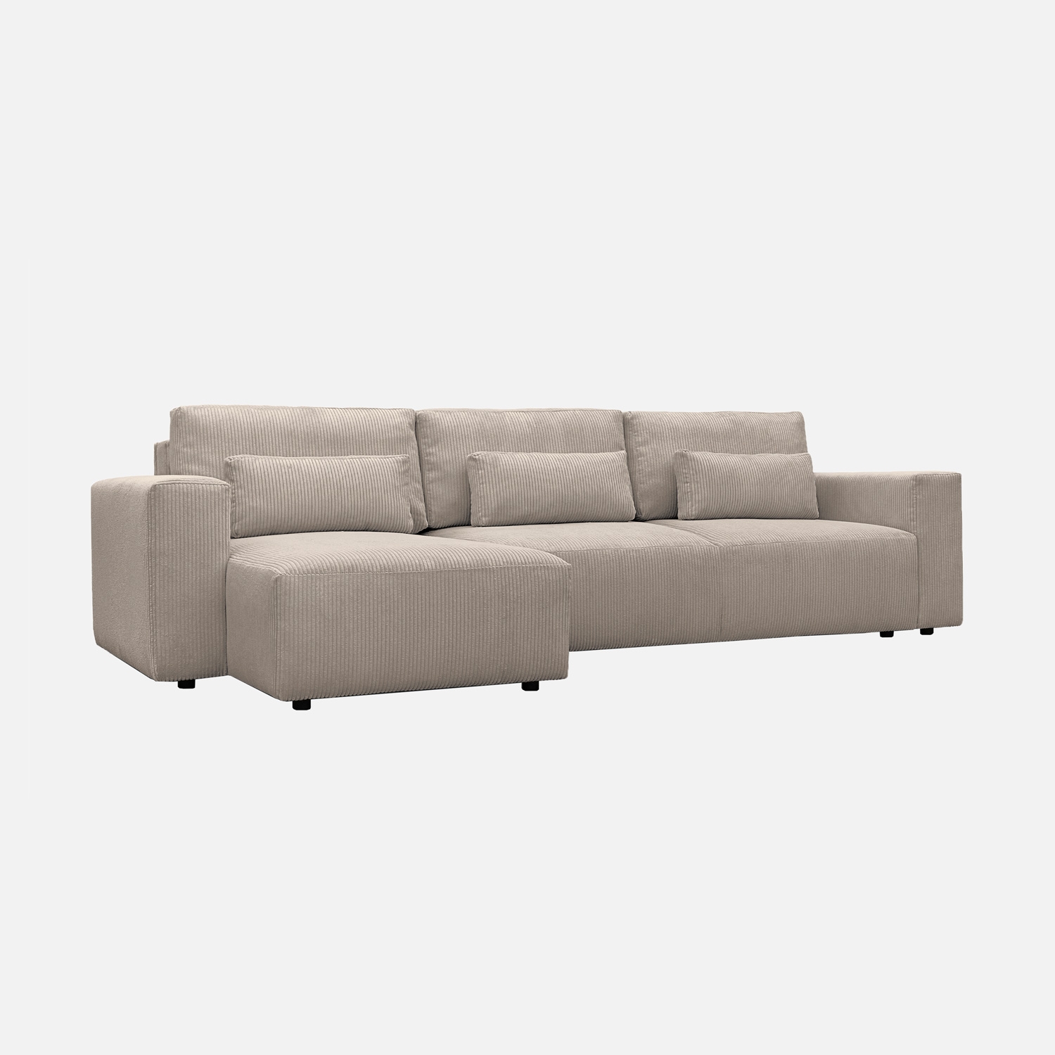 Sweeek - Sofá cama esquinero convertible de pana fina, 5 plazas  Pardo - 298x155x85 cm