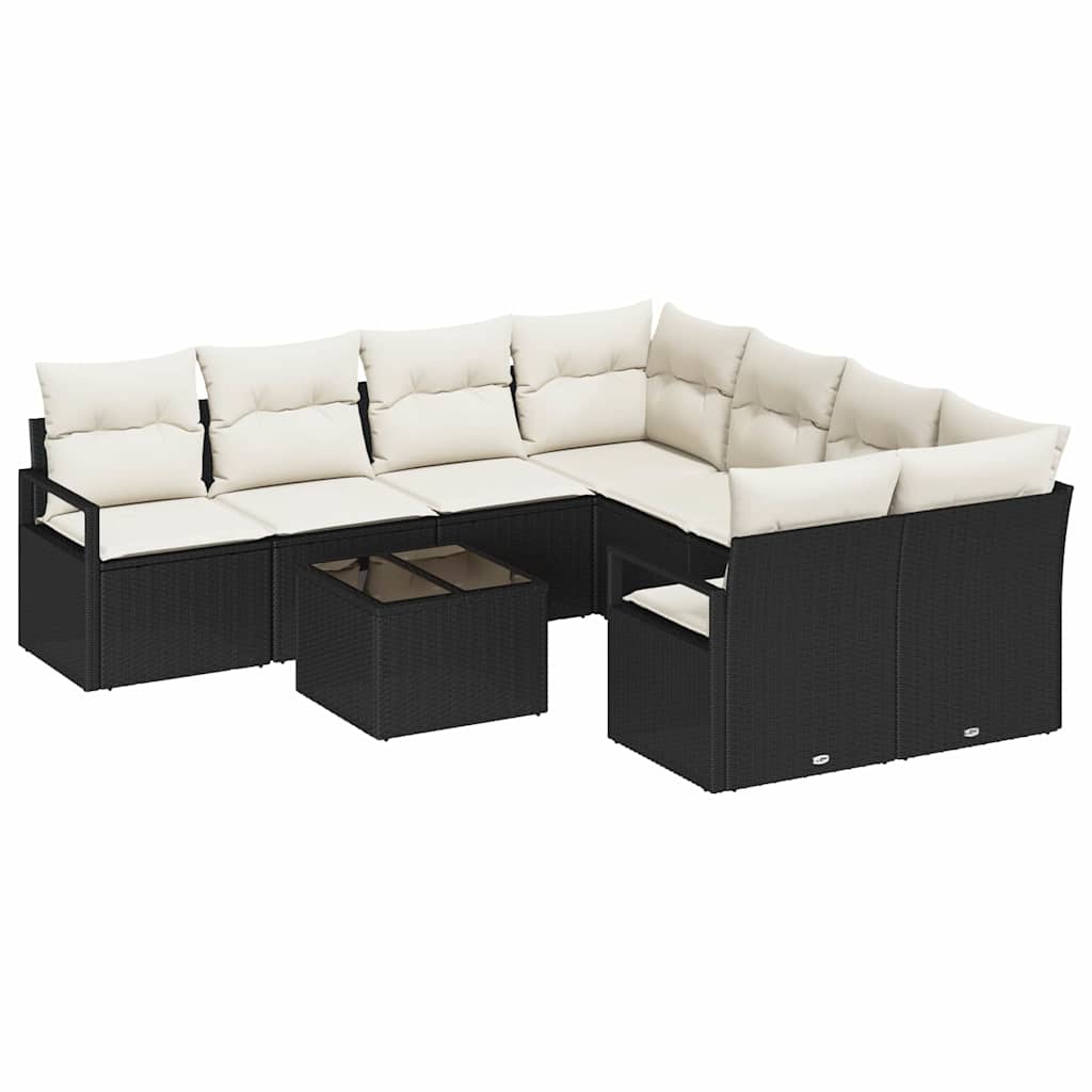 vidaXL Juego de Sofá con cojín 9 pcs Negro y crema ratán sintético
