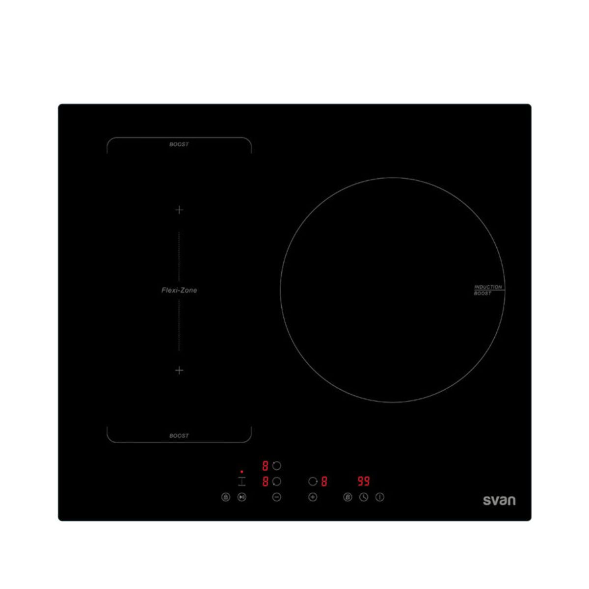 Placa de inducción Svan SIFZ3600 6600W 3 fuegos Flexizone doble negro 59 cm