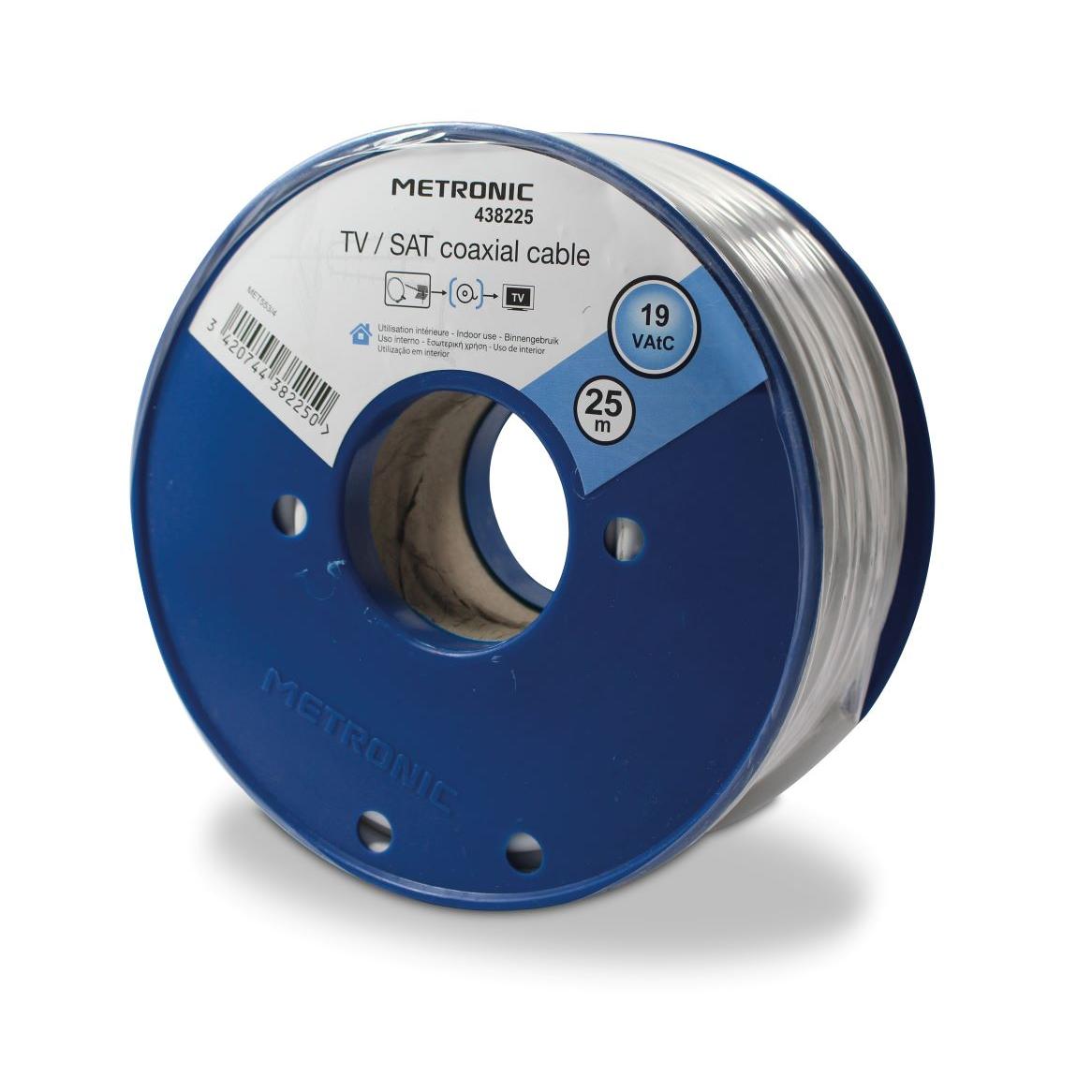 Metronic 438225 - Bobina de cable coaxial satélite de 25m, blanco