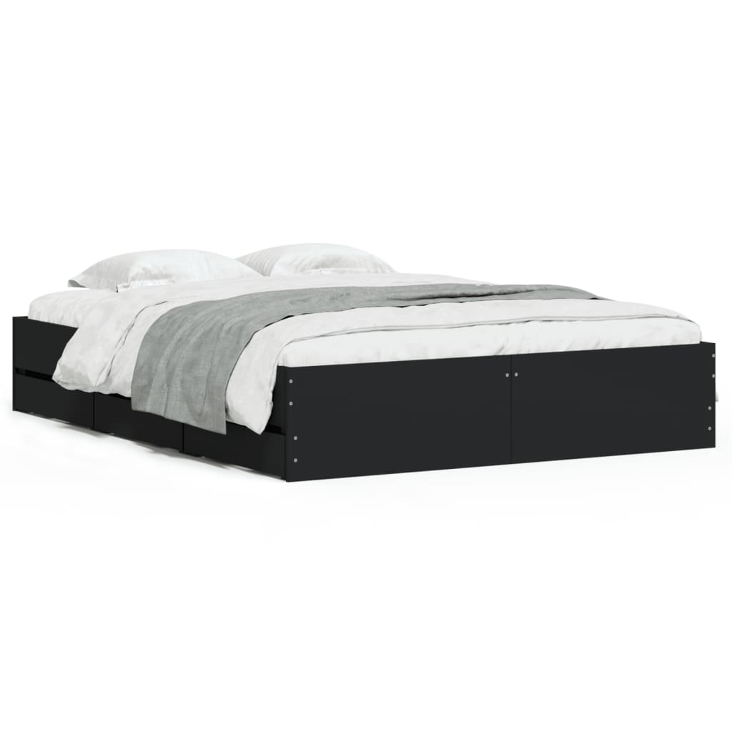 vidaXL Cama con cajones madera de ingeniería negro 140x200 cm