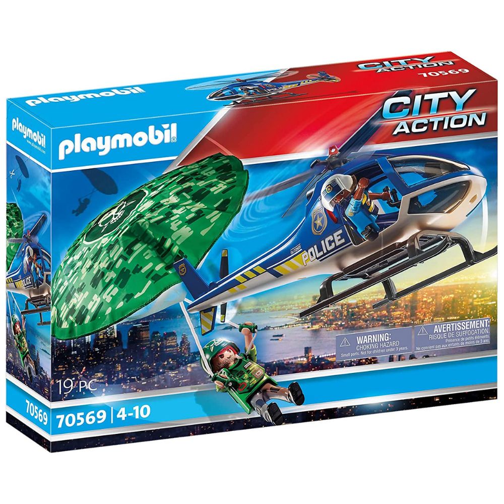 Helicóptero con paracaidista de policía PLAYMOBIL City Action (70569) figura paracaidas