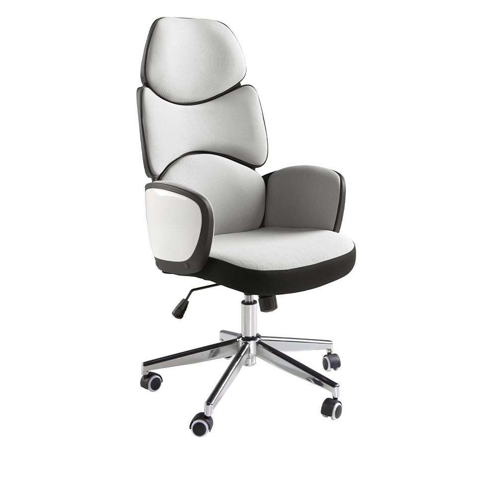ANGEL CERDÁ 4142C Silla oficina giratoria tela gris claro y pvc blanco brillo , Gris Claro , Tela , 64 x 69 x 118/128
