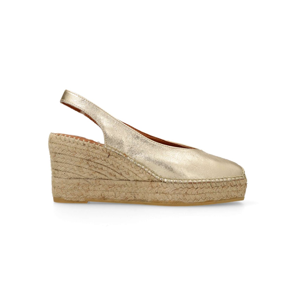 Viguera - Sandalias alpargata piel metalizada con cuña de yute 7,5 cm para mujer, diseño confort y estilo único en color platino