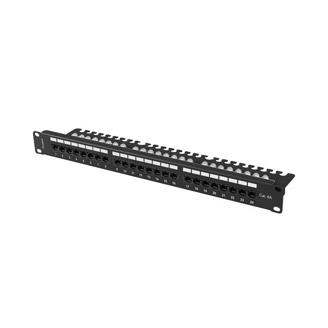 Patch panel lanberg 24 puertos 1u 19" cat.6a utp con organizador cables negro