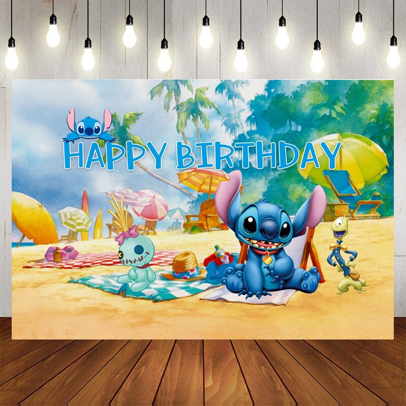 Telón de fondo de cumpleaños para niños de Lilo y Stitch, fondo de