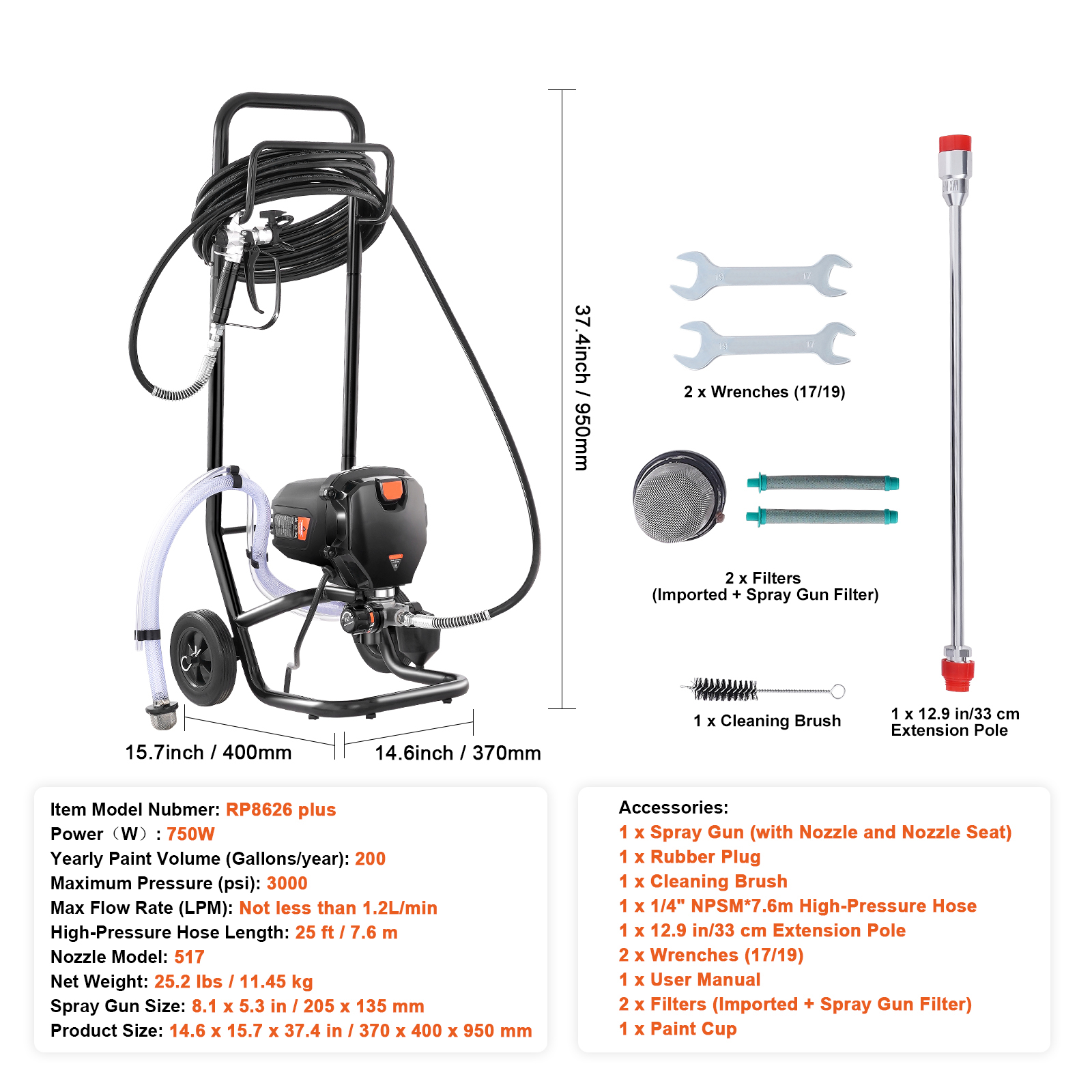 SucceBuy Stand Airless Paint Sprayer_ 750W 3000PSI High-Efficiency Electric Sprayer_ Fine and Even Painting