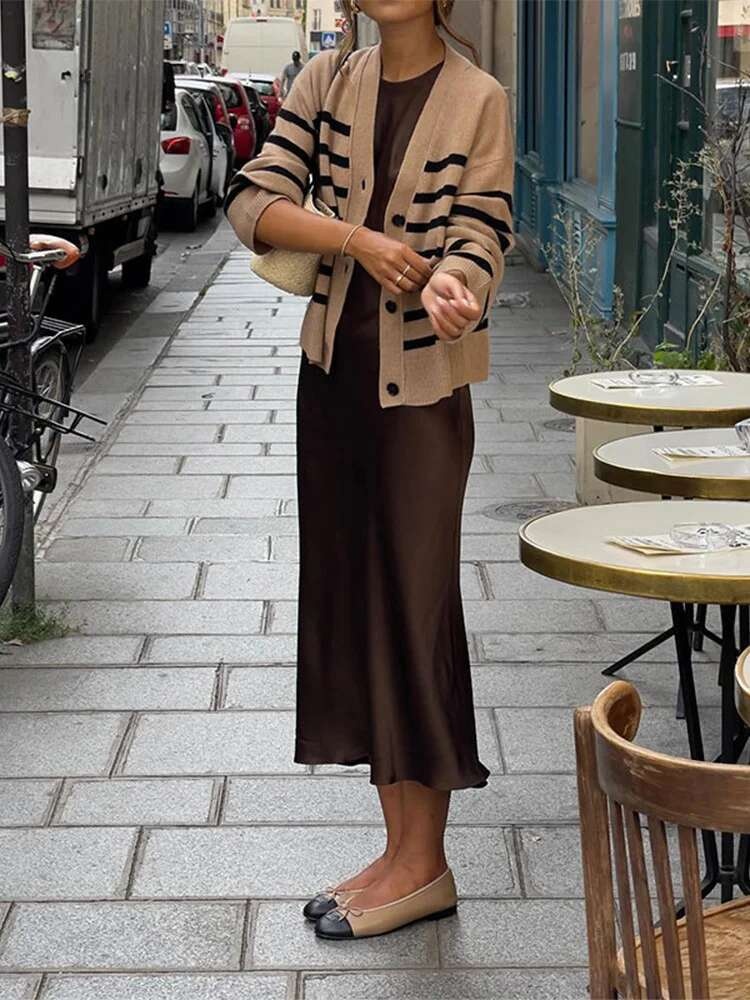 Vestido Midi elegante de satén sin mangas para mujer, vestidos ajustados a la moda de Color sólido con cuello redondo, Vestido de fiesta callejero elegante para mujer 2024 - details 6