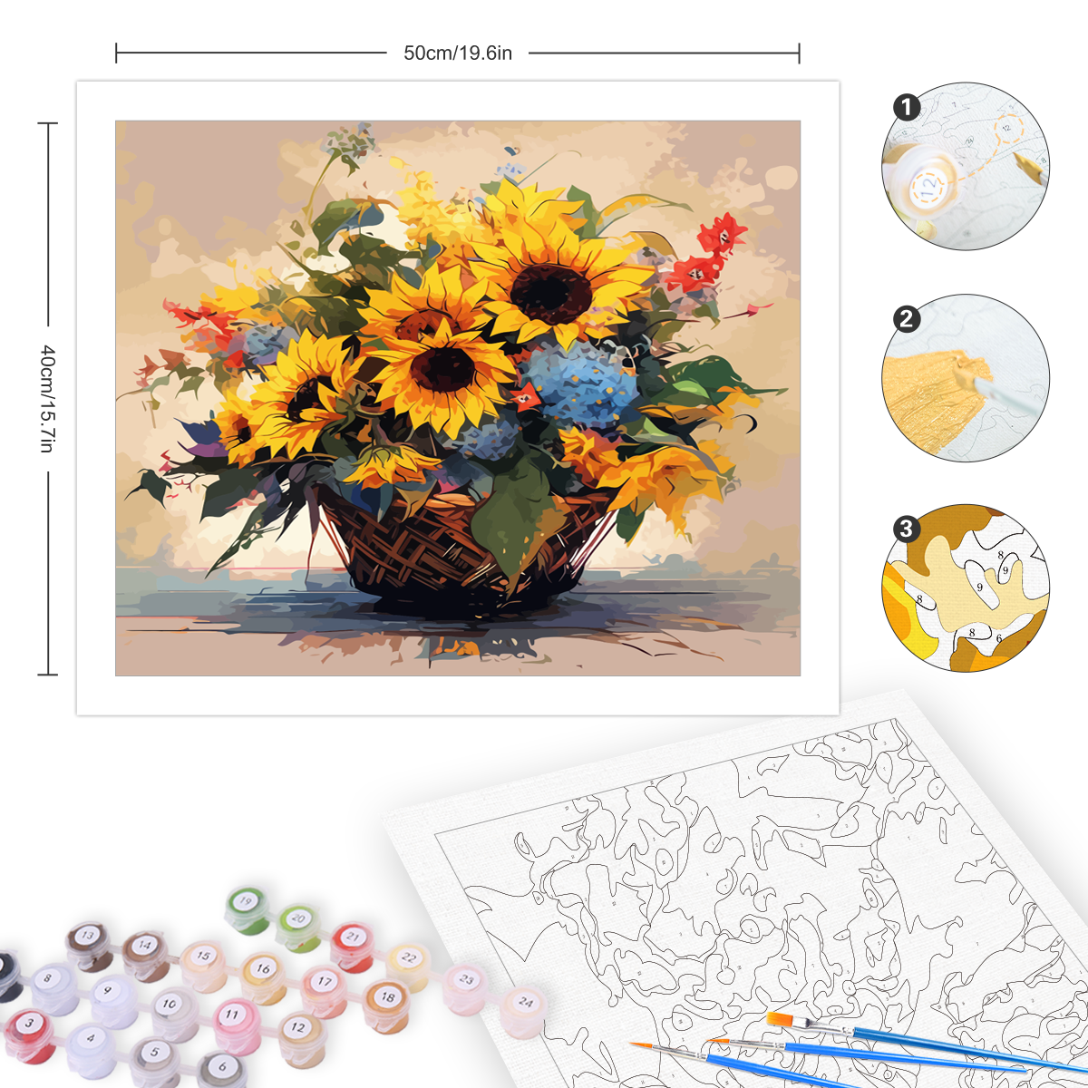 RUOPOTY - RUOPOTY-Kits de pintura acrílica por números para adultos, dibujo de girasoles para colorear por números, regalo Diy para decoración del hogar, 40x50cm