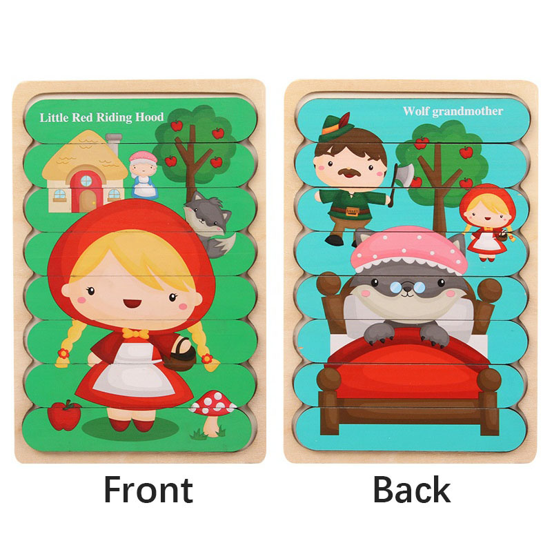 Diikamiiok - Rompecabezas de madera de doble cara con dibujos de animales para niños, rompecabezas Montessori, juego educativo para bebés, juguetes para niños