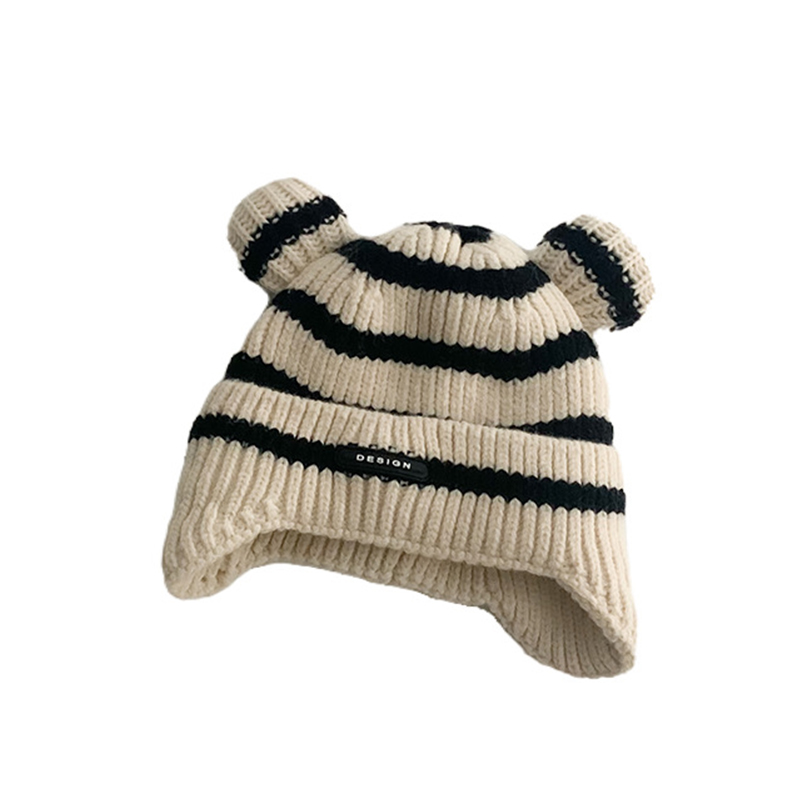 Gorro de punto de dibujos animados para bebé, gorro cálido con orejas a  rayas, gorros gruesos de ganchillo con orejeras para niño y niña, Invierno