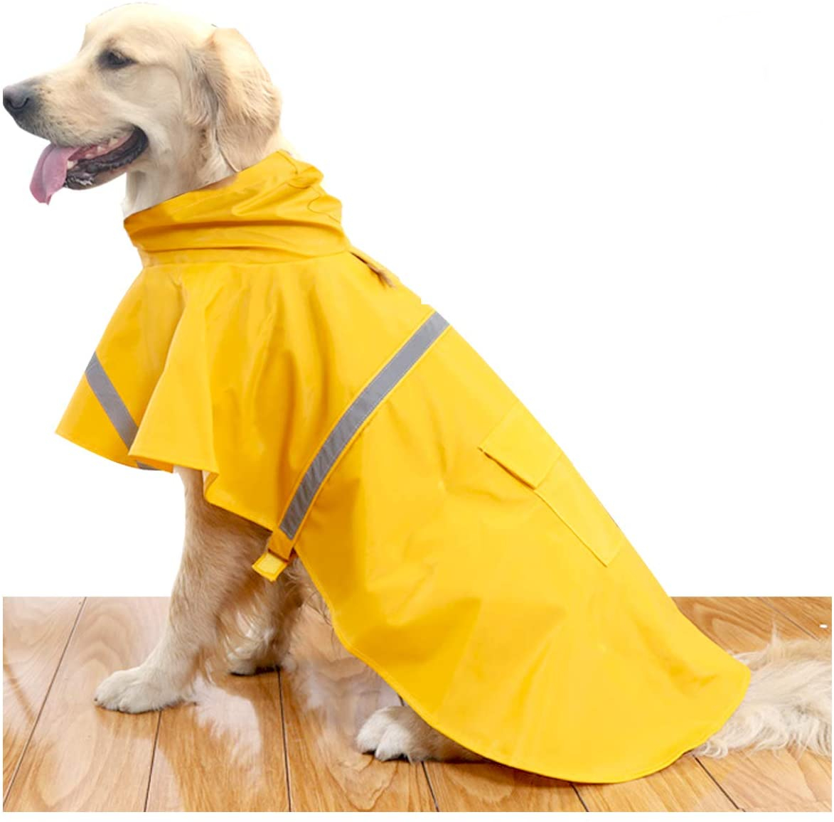 Chubasquero impermeable para perro, chaqueta con tira reflectante, poncho  ligero con capucha para perros de tamaño pequeño a grande. (M, amarillo)