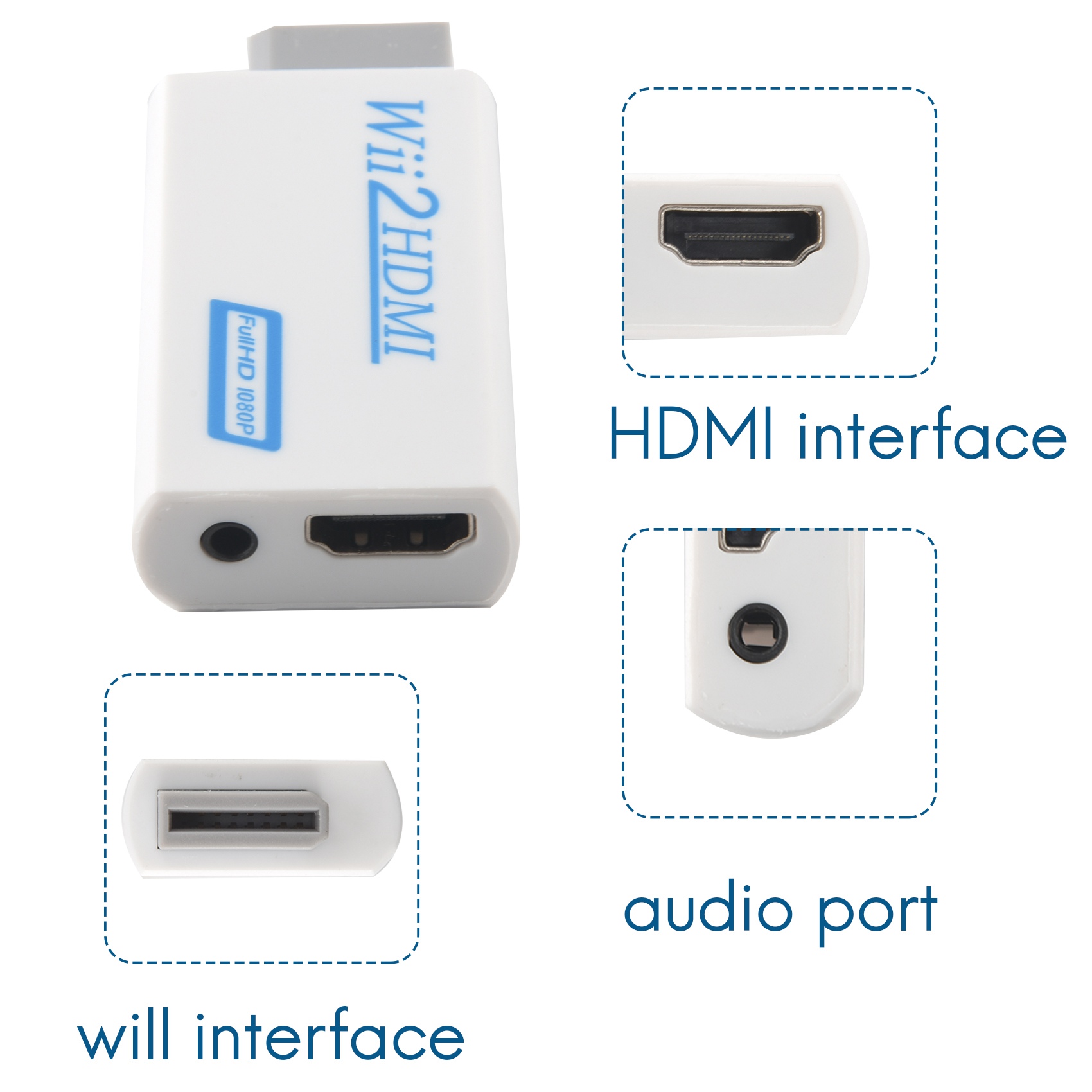 Adaptador convertidor de Wii a HDMI Wii2HDMI Full HD FHD 1080P, conector de  salida de Audio de 3,5mm