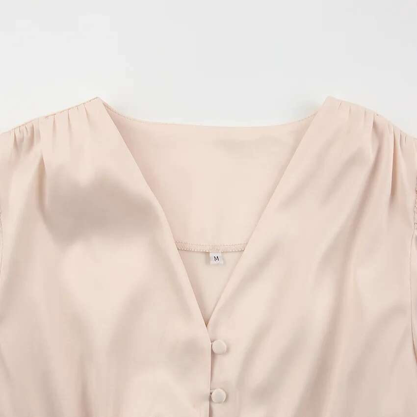 2024 Otoño/Invierno falda larga occidental para mujer con cuello en V manga acampanada botón satén Palacio cintura vestido Retro para mujer - details 42