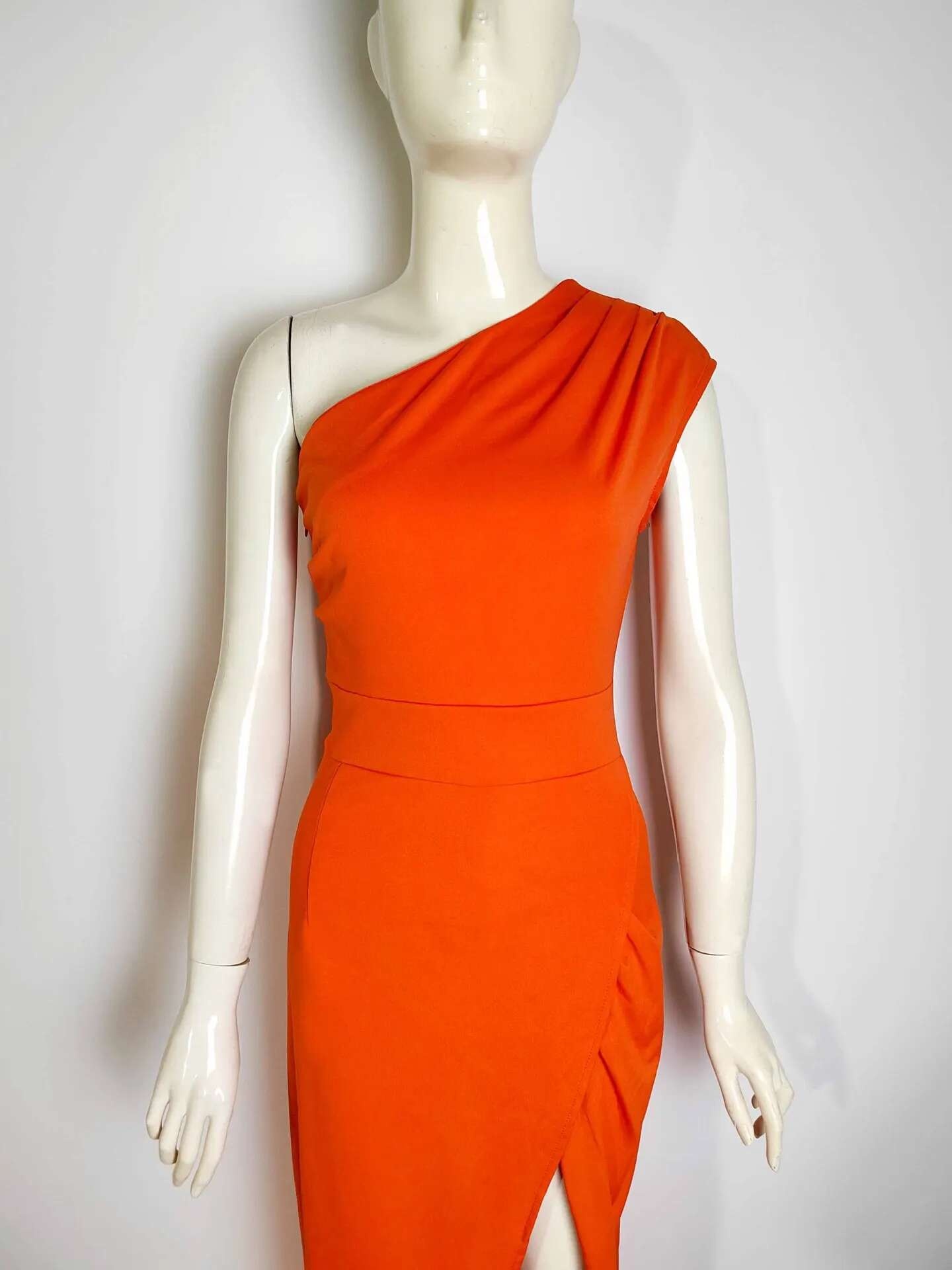 Vestido de Fiesta de Hombro Cautivador Color Sólido, Cuello Dobladillo, Vestido de Cuerpo Moldado con Abertura Moda para Mujeres - details 3