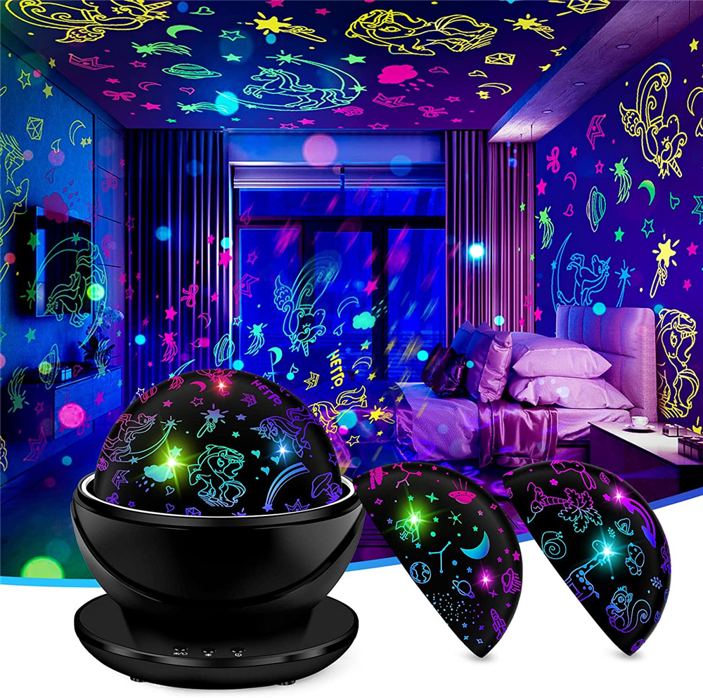 RXUNS - Proyector de luz nocturna de unicornio 3 en 1, lámpara giratoria de 360 °, regalo de unicornio/dinosaurio, decoración de dormitorio de niña y niño