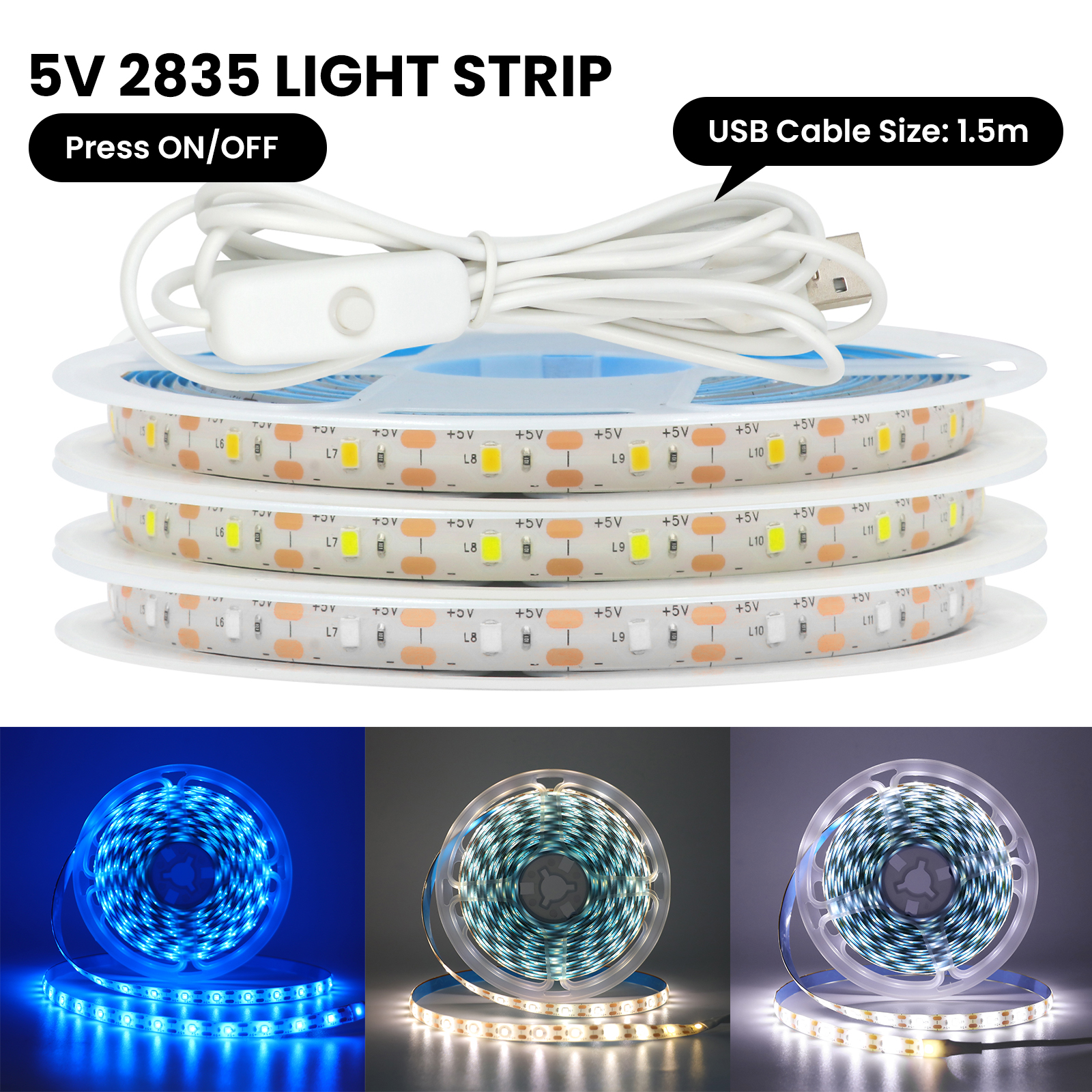 Onforu - Tira De Luces LED De Color Blanco Cálido, 50 Pies, 3000 K, Luz De Tira Regulable, 2835 LED, Cinta De Luz Flexible Para Gabinete De Cocina, Recámara, Clóset, 15 M